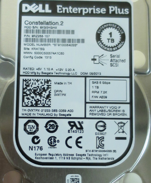 NEW Dell EqualLogic 1TB SAS 6GBp/s 7.2k 2.5″ HDD Hard Drive part number VXTPX