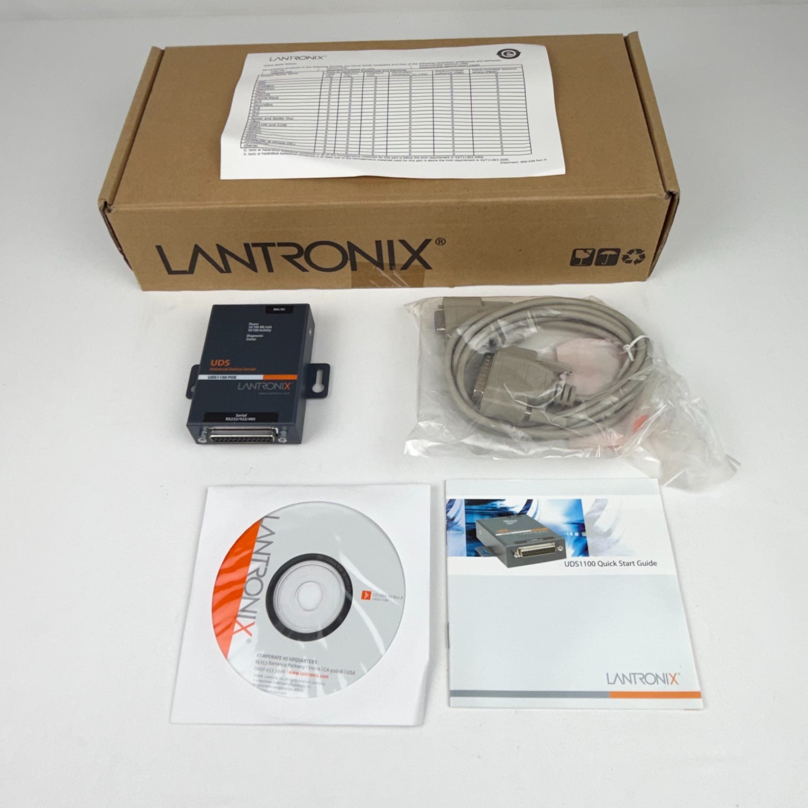 Lantronix UDS1100 POE Universal Serial Device Server Ethernet RS232 RS422 RS485