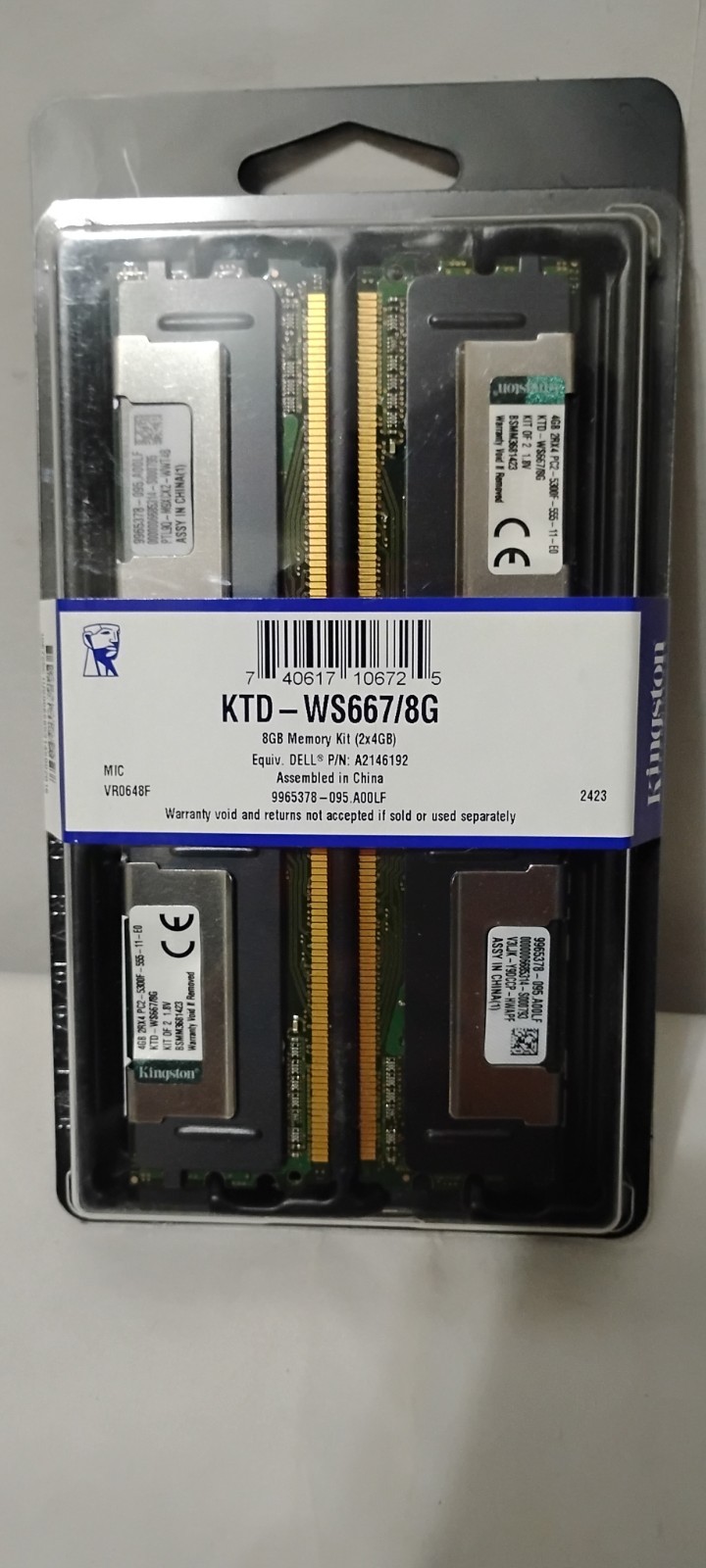BRAND NEW KINGSTON KTD-WS667/8G 8GB 2X4GB ECC SERVER MEMORY