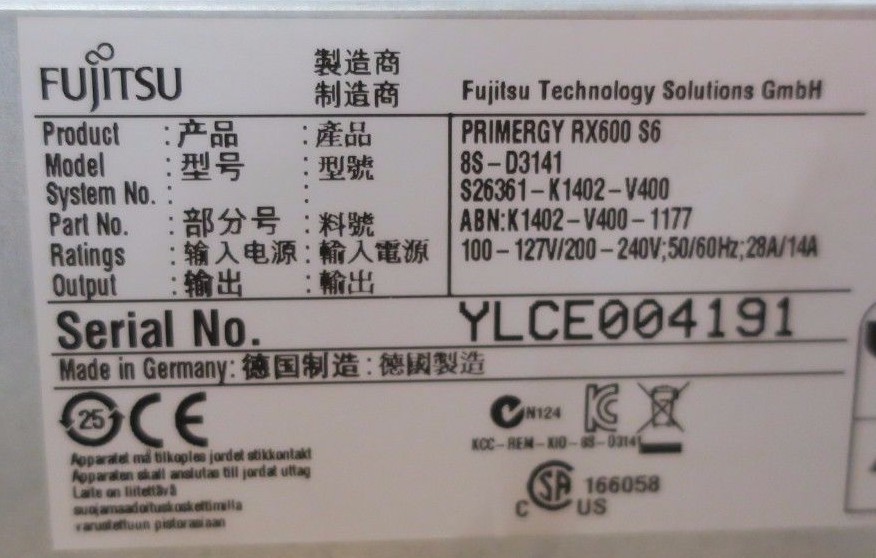 Fujitsu Primergy RX600 S6 4x Xeon Eight Core E7-8837 2.66GHz, 128GB Ram Server