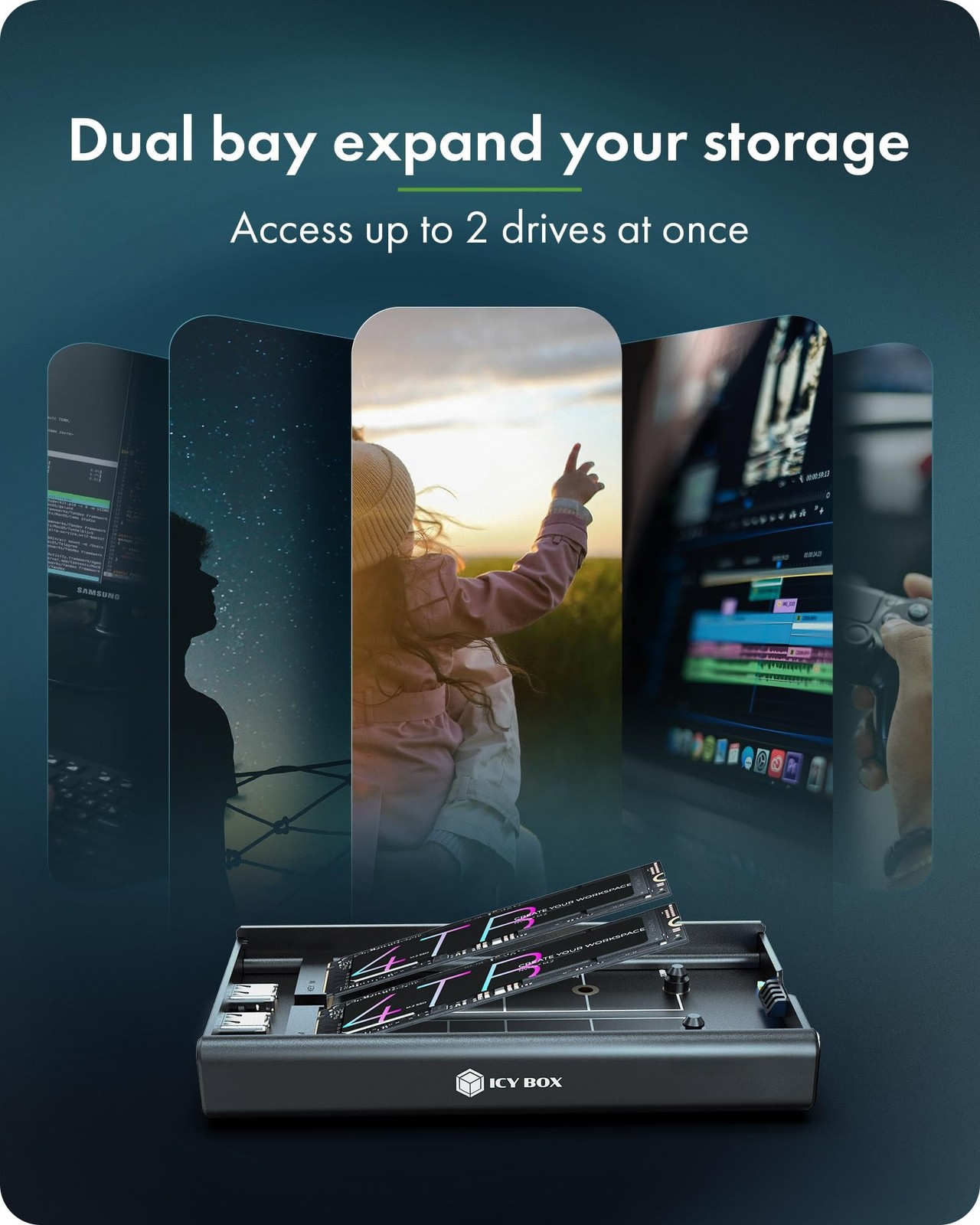 Dual M.2 NVMe SSD Enclosure, ICY BOX 20Gbps NVMe Enclosure, USB C to M2 Adapt…