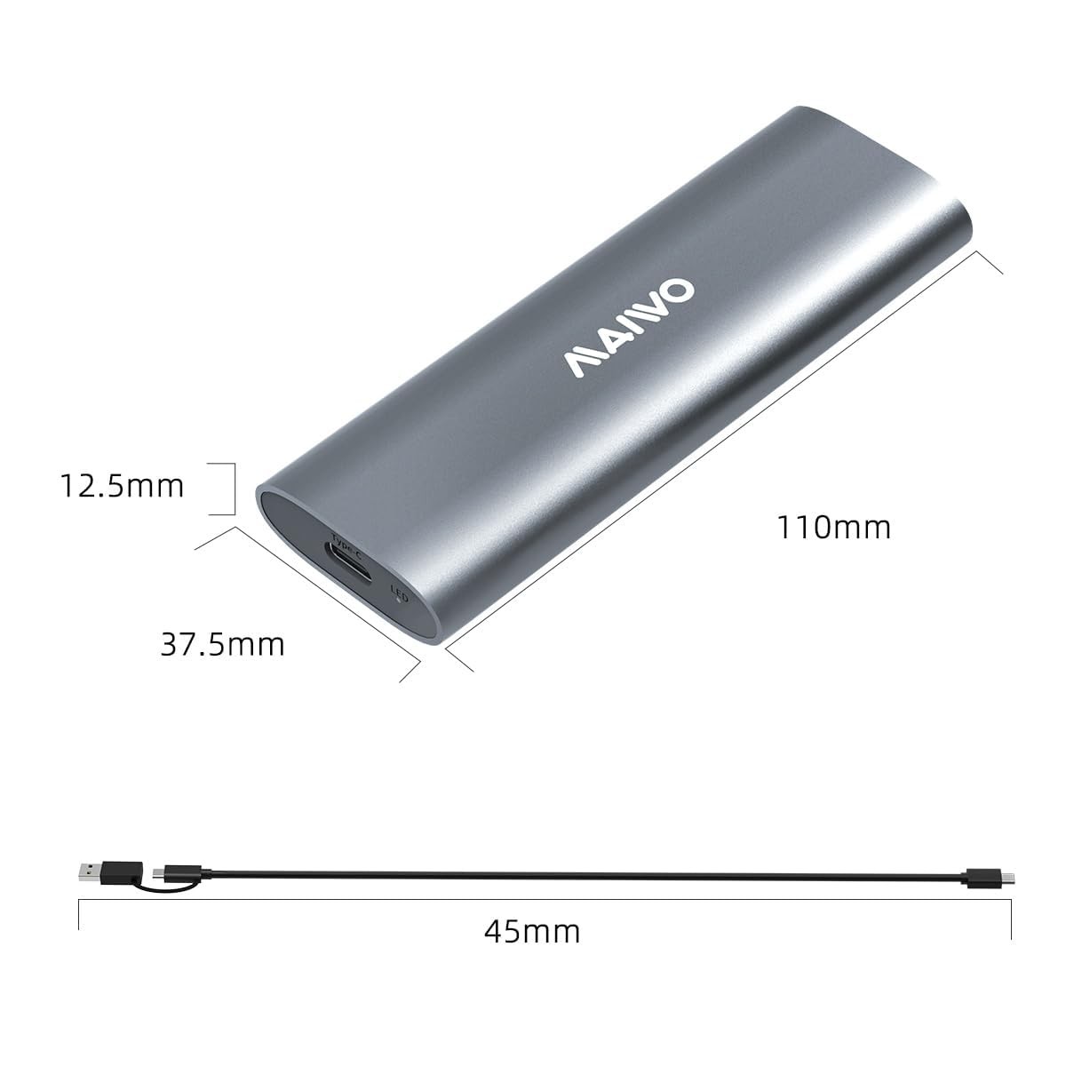 MAIWO M.2 NVMe SSD Enclosure, USB 3.1 GEN2 10Gbps Tool Free USB C to M.2 NVMe SS