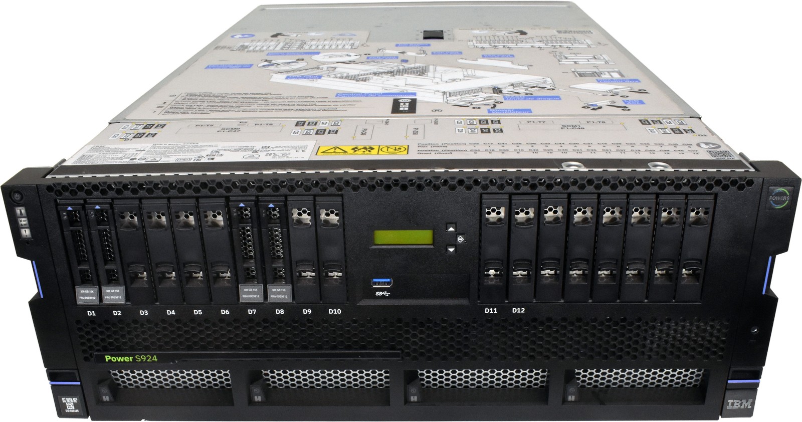 IBM Power S924 Server 2x Power9 CPU 6C 128GB PC4 12x SFF 2.5 4U 4x QLE2692