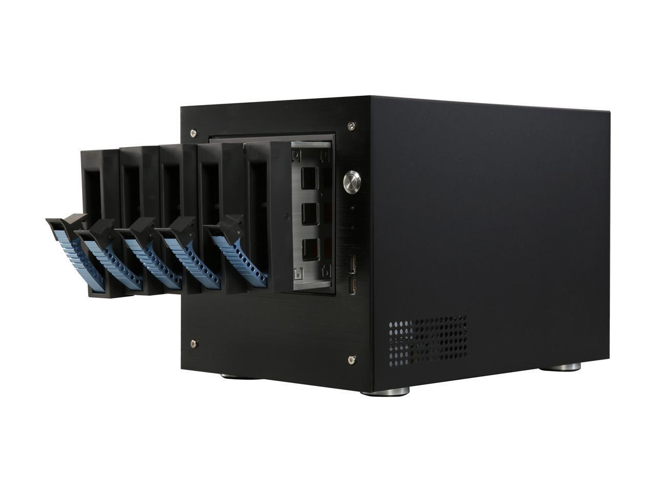 S-35-B5BL Black Aluminum / Steel Tower Compact Stylish 5 x 3.5″ Hotswap mini-ITX