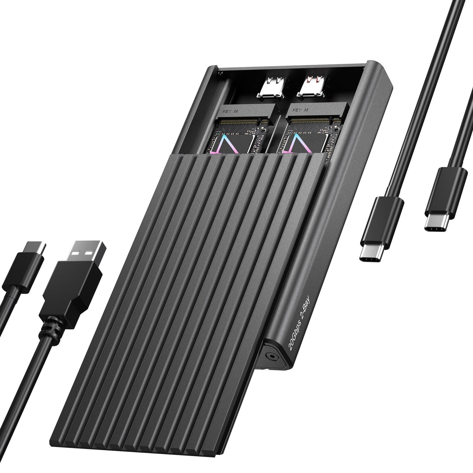 Dual M.2 NVMe SSD Enclosure, ICY BOX 20Gbps NVMe Enclosure, USB C to M2 Adapt…