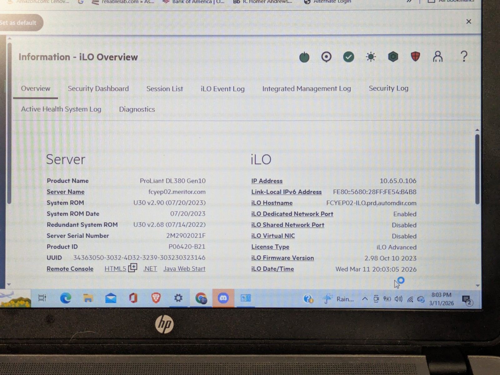 HPE DL380 Gen10 | 192GB RAM | Intel Xeon Silver 4110 | iLO 5 Healthy