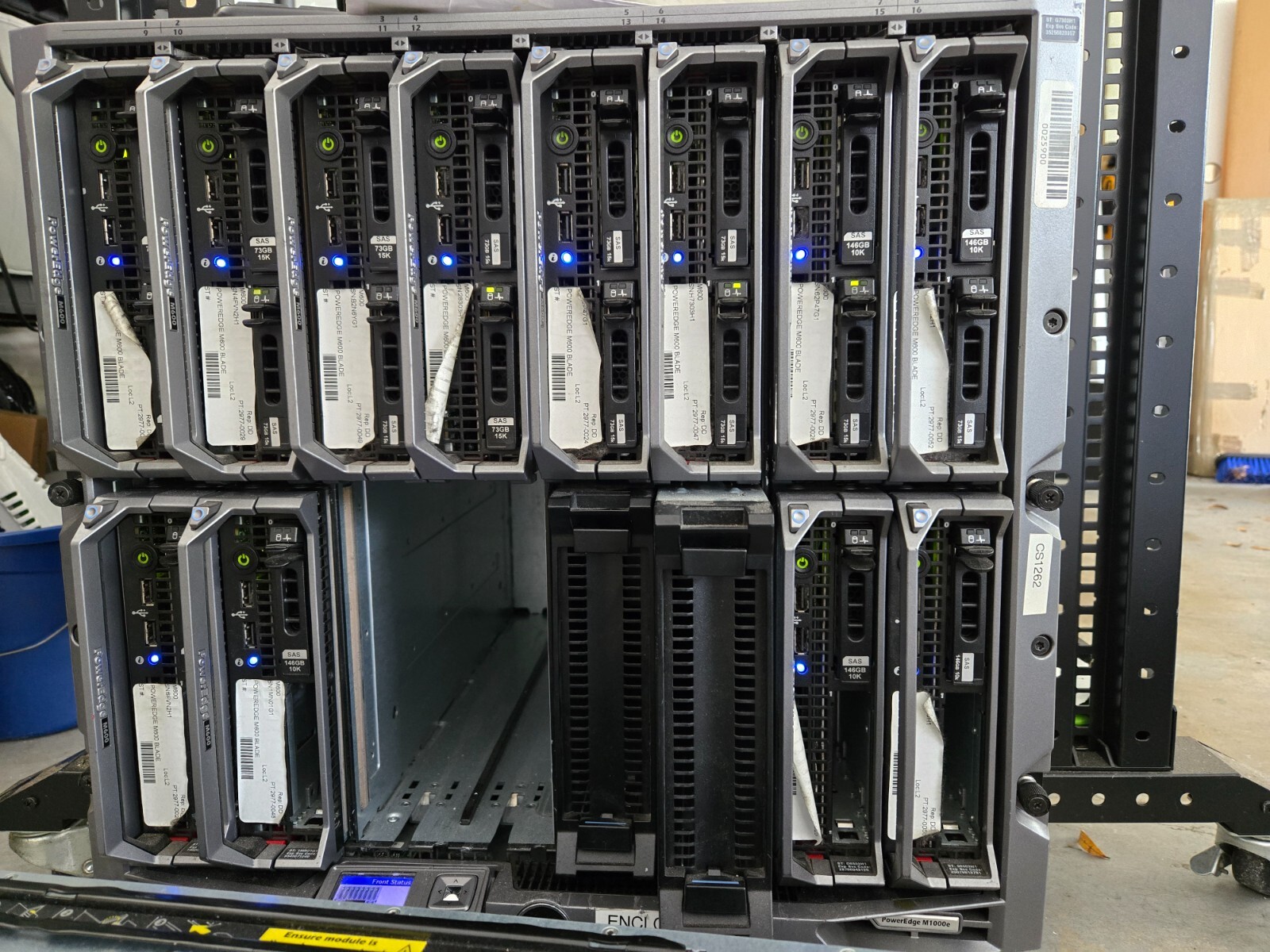 Dell PowerEdge M1000e Enclosure, 12 m600 blade servers with hard drives & RAM