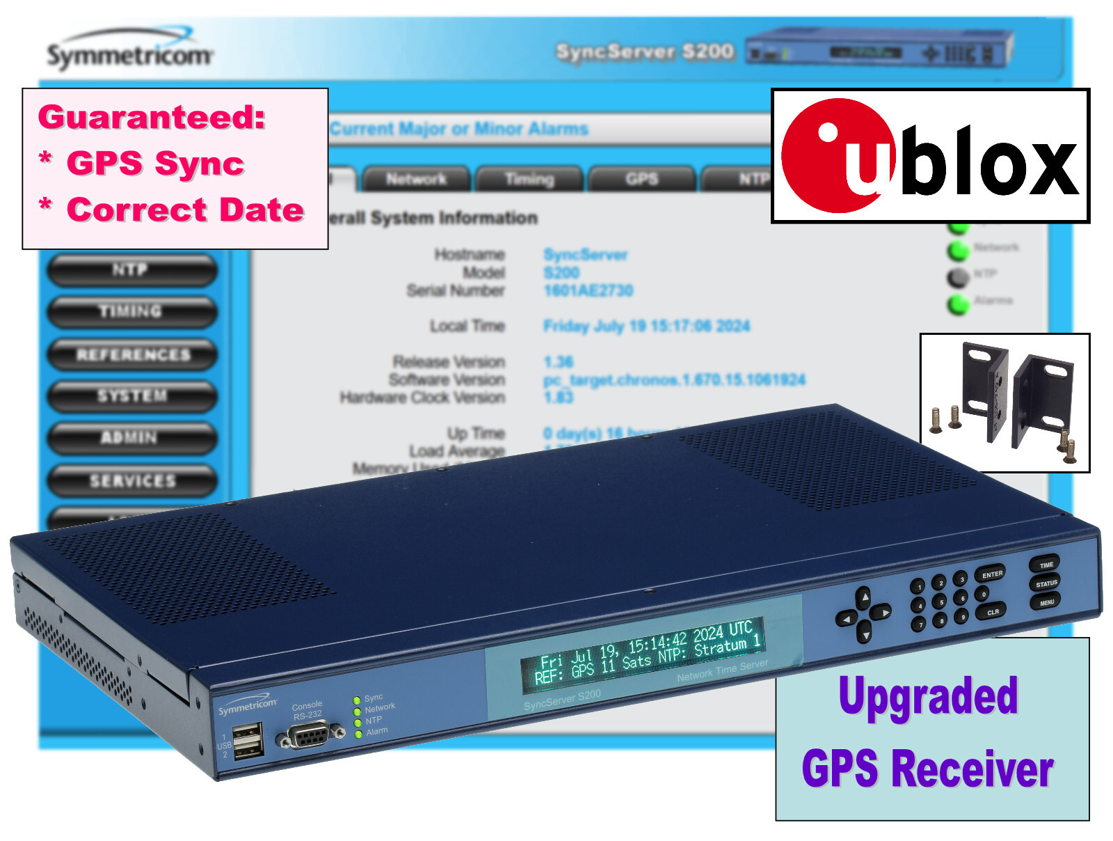 NEW Symmetricom SyncServer S200 OCXO ublox UPGRADED GPS NTP Network Time Server