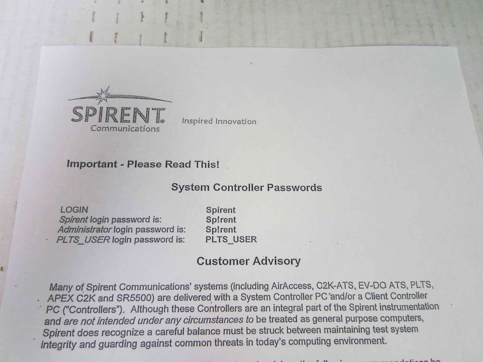 Spirent TestCenter SPT-C1 Portable Layer 2-7 System W/NIC-32 and RF Modules