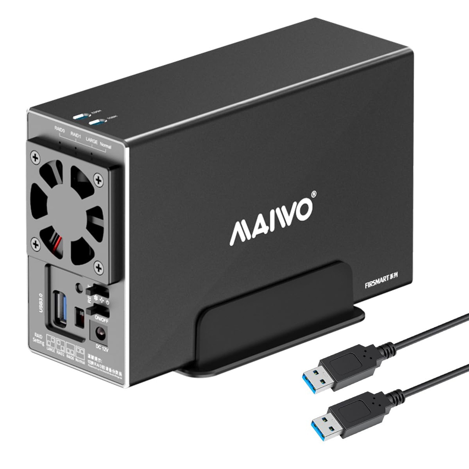 MAIWO Dual Bay Hard Drive RAID Enclosure with Cooling Fan for 2.5/3.5 inch SA…