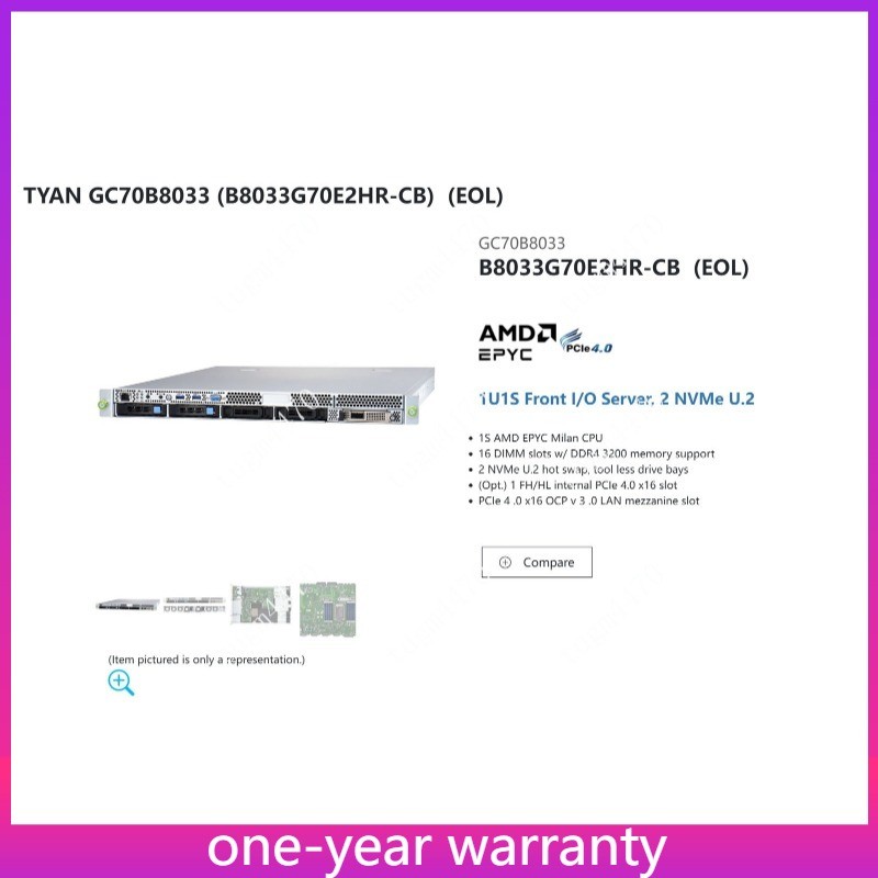B8033G70E2HR-CB AMD EPYC 7T83+TYAN GC70B8033 64 core 2.45Ghz 1U server New