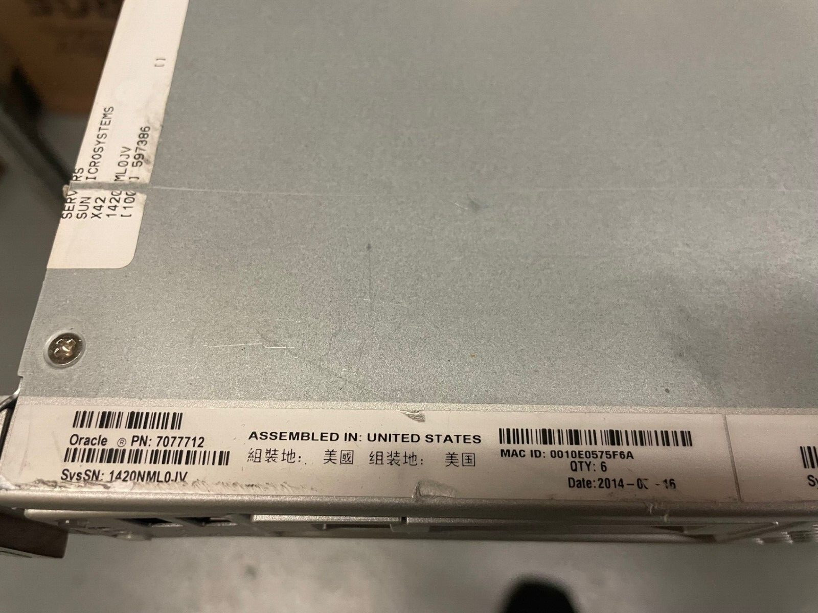 Sun Oracle X4-2 Server 2 x Xeon E5-2697 v2 2.70GHz, no memory part # 7077712