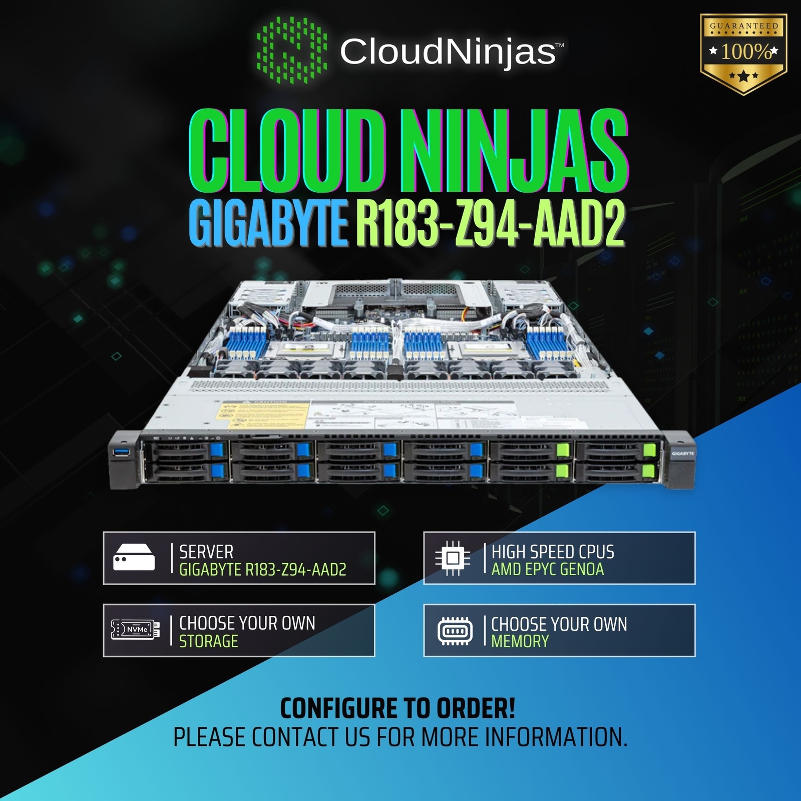 GIGABYTE R183-Z94-AAD2 12 Bay Server 2x AMD EPYC 9474F Genoa 48 Core NVMe M.2