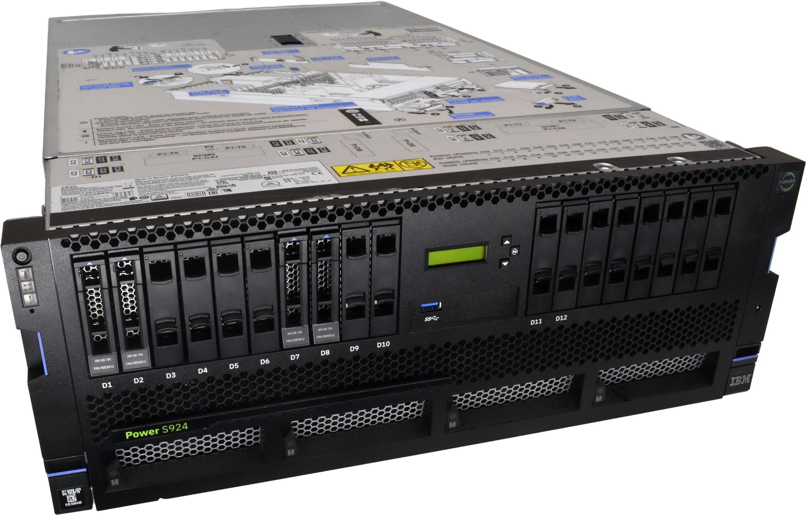 IBM Power S924 Server 2x Power9 CPU 6C 128GB PC4 12x SFF 2.5 4U 4x QLE2692