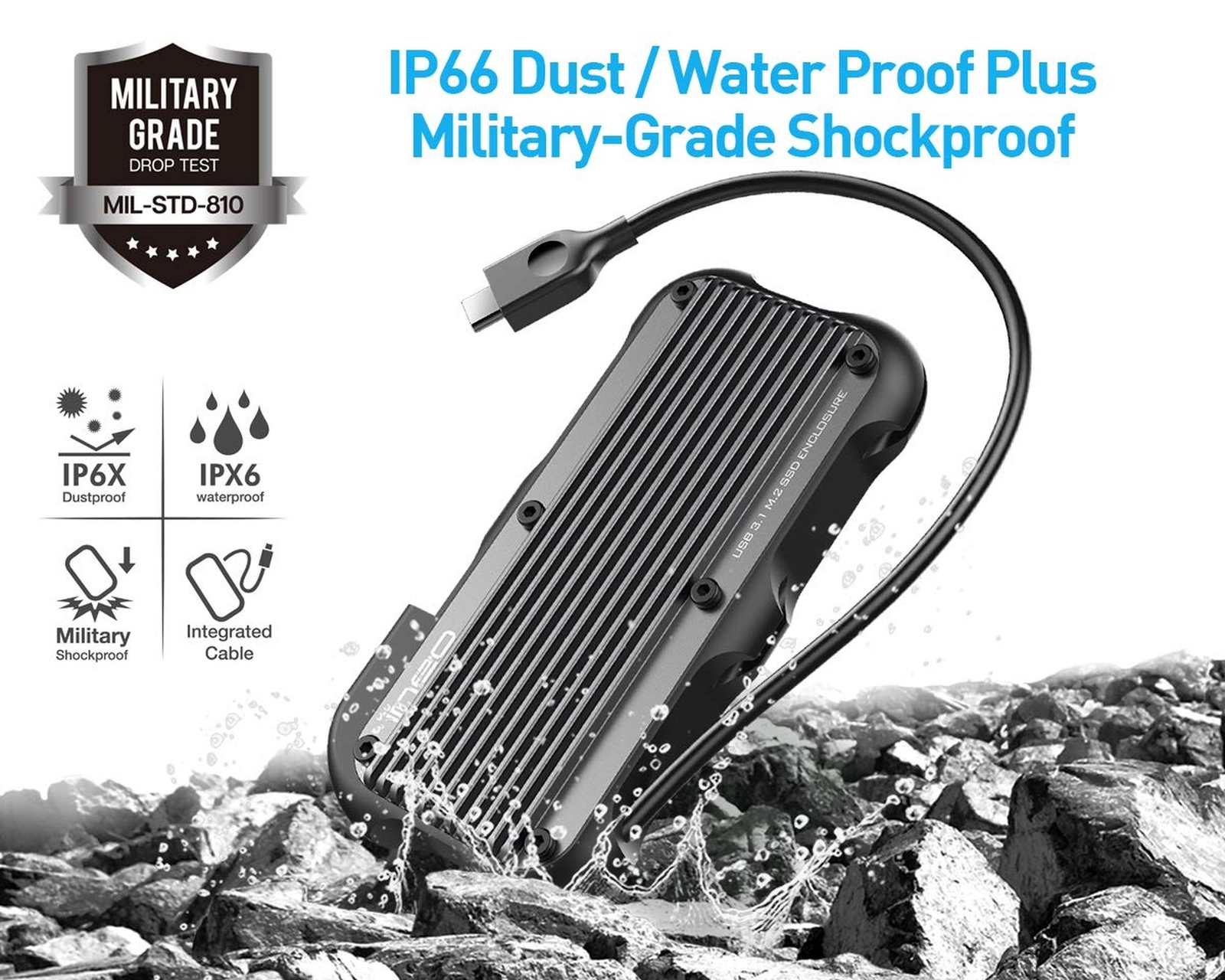 ineo M.2 NVMe (PCIe) USB 3.2 Gen 2 Type-C Rugged Waterproof Shockproof Alumin…
