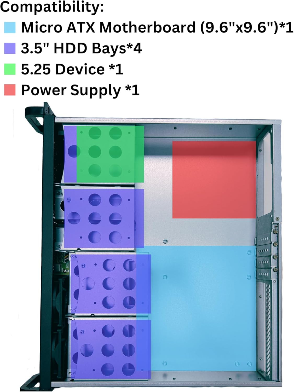 2U Server Chassis, Server Case; 4X 3.5/2.5″ HDD Bays, 1X 5.25 Device, Support Mi