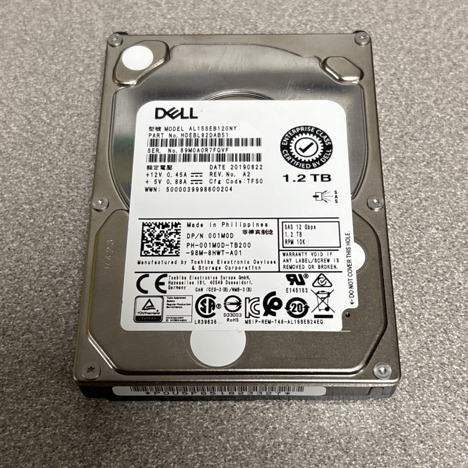 Toshiba AL15SEB120NY 1.2TB 10k 3.5″ SAS HDD Dell 001M0D
