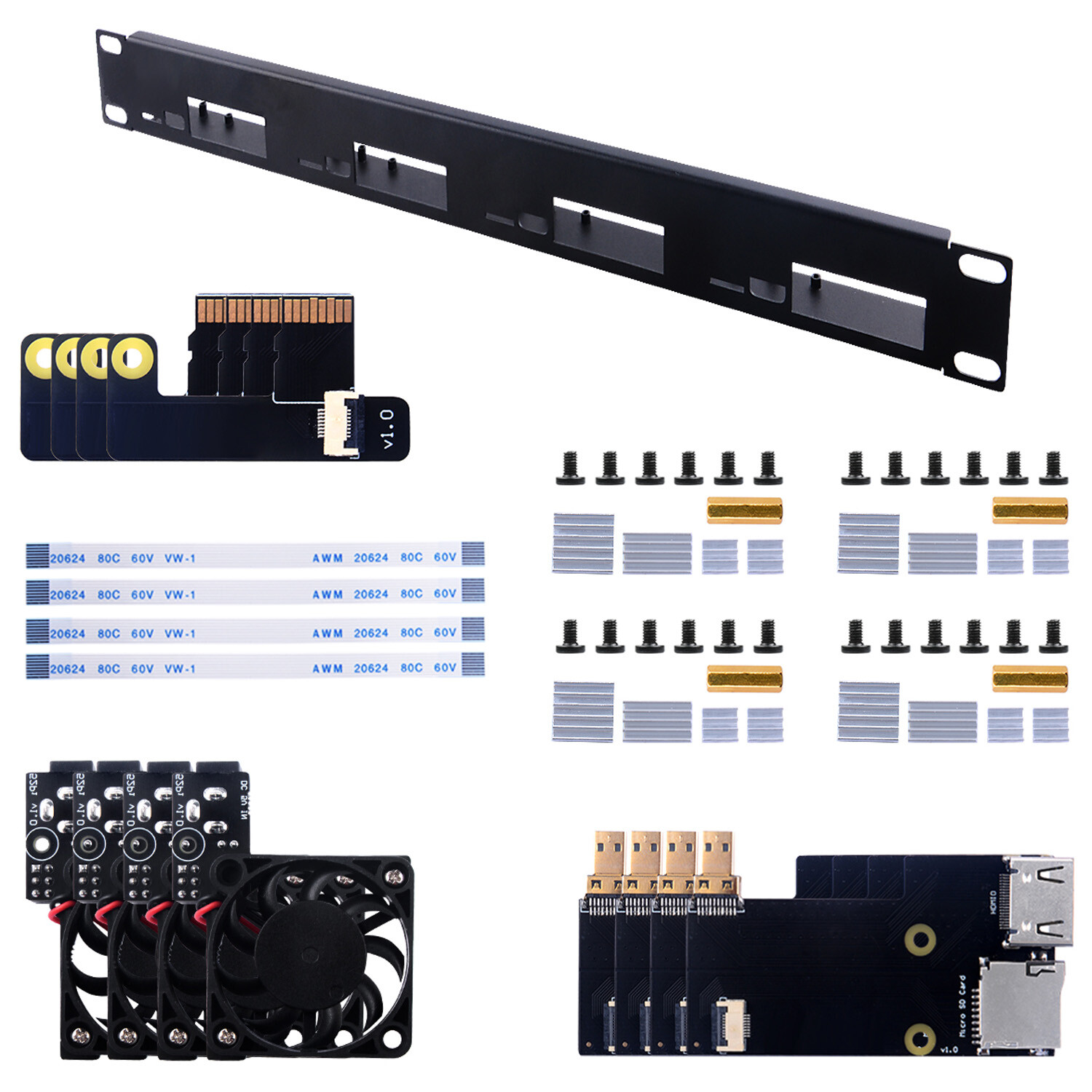 Waveshare 1U Rack Kit for Raspberry Pi 4 19″ Rackmount up to 4 Units