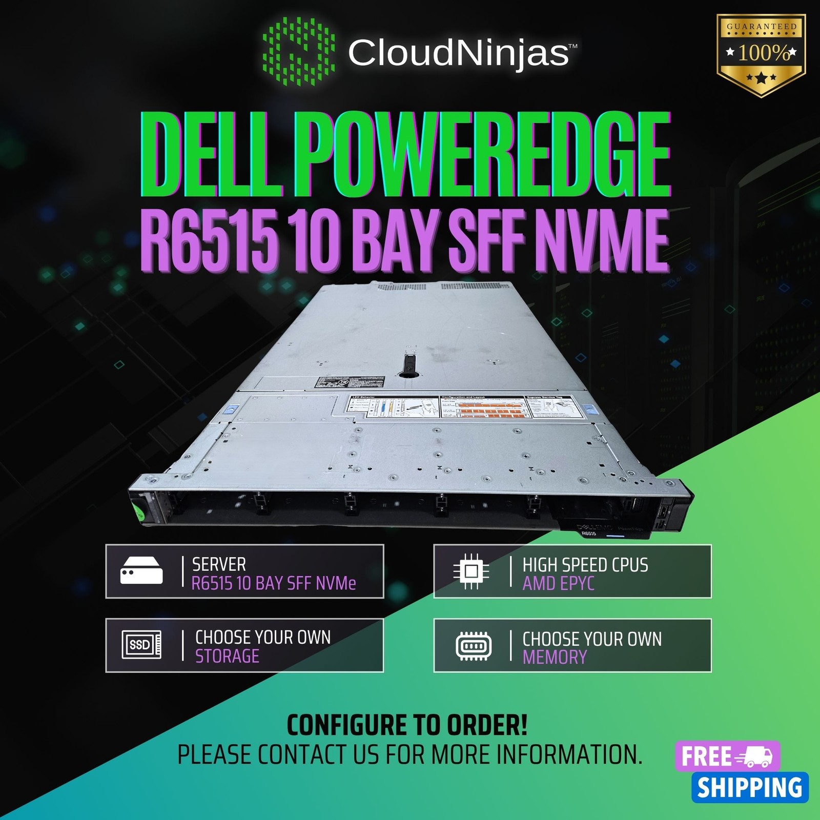 Dell PowerEdge R6515 10 Bay SFF AMD EPYC 7543p 32 Core NVMe SSD DDR4 CTO Server
