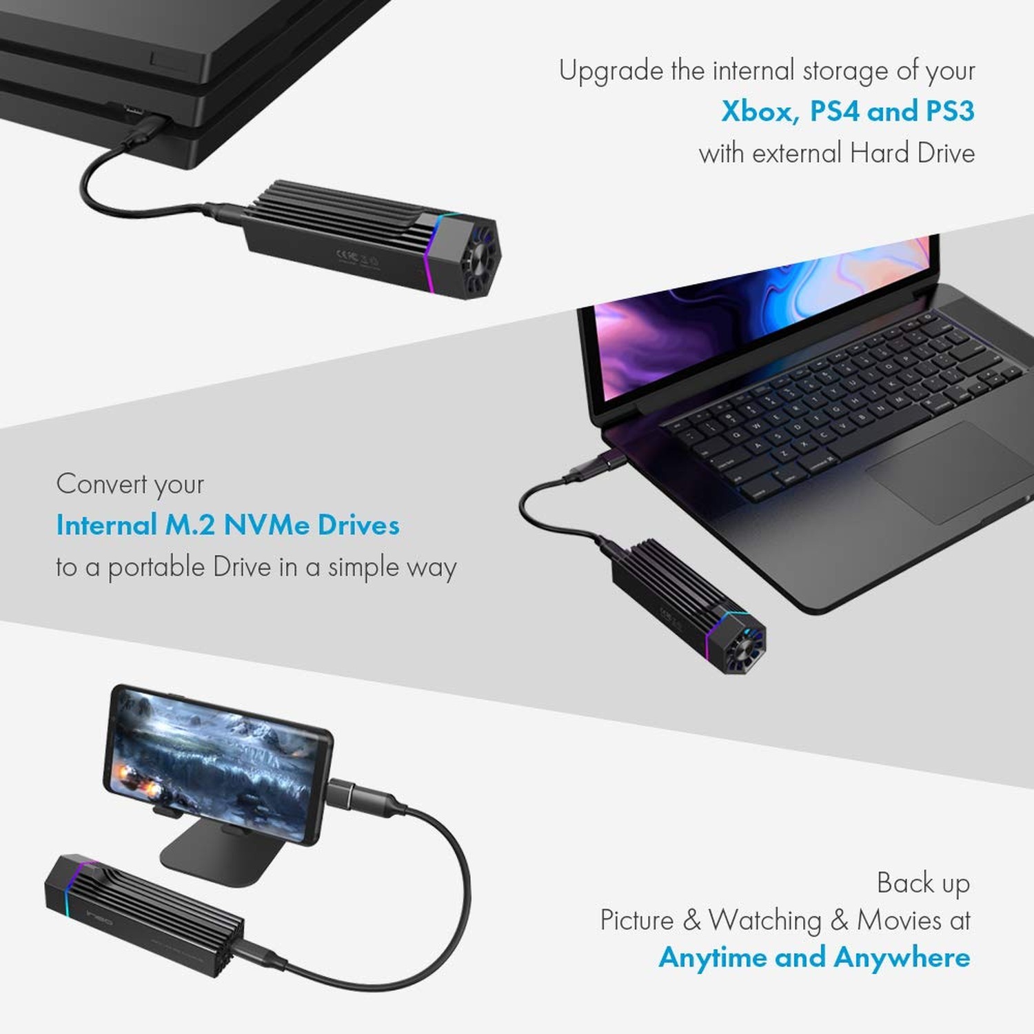 ineo M.2 NVMe (PCIe) SSD Enclosure Built-in Cooling Fan and Write Protection …