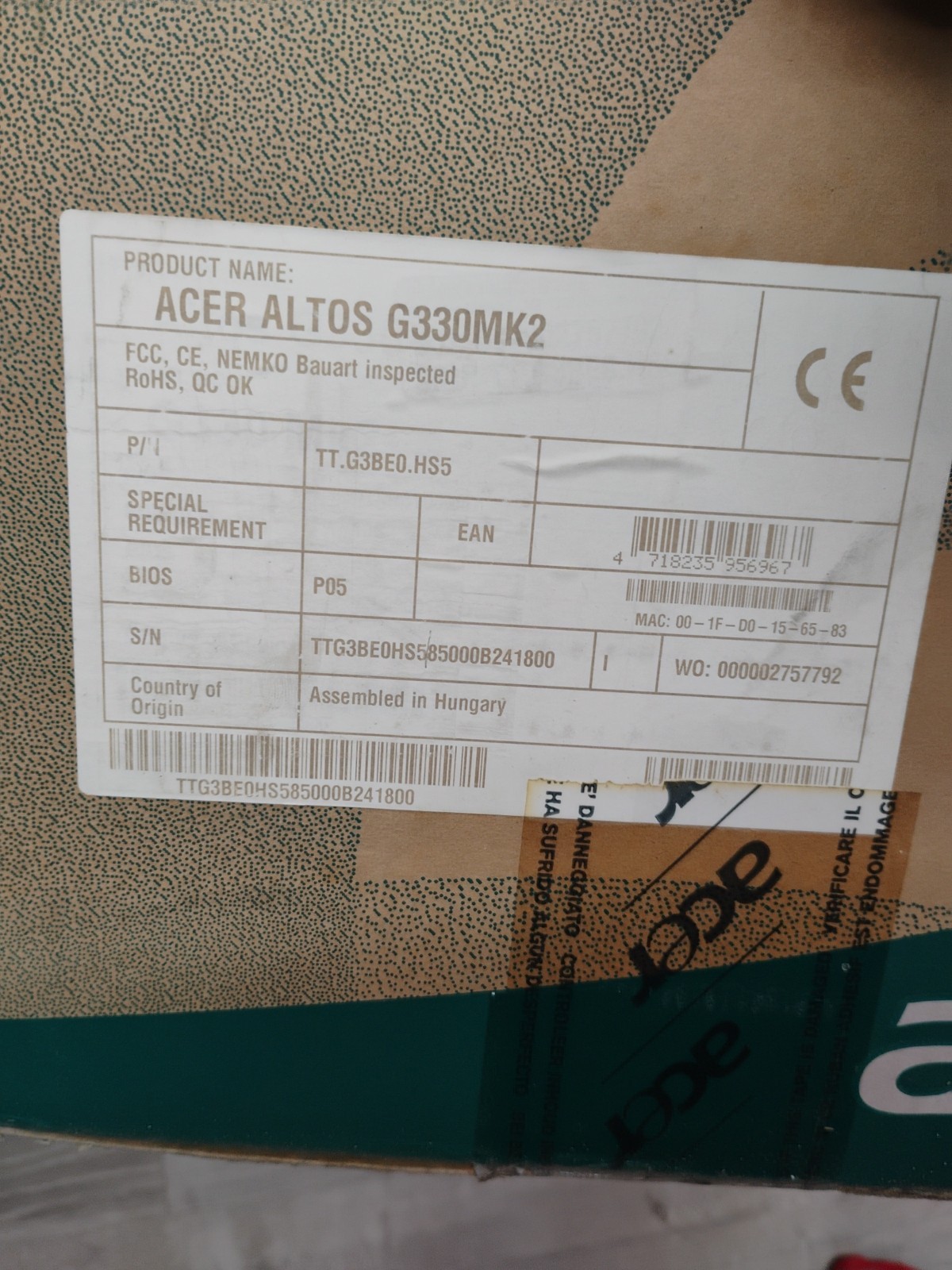 Acer Altos Server G330MK2- 1st image is not actual ours is not opened