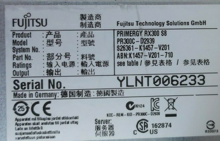 Fujitsu Primergy RX300 S8 2x 10-Core E5-2670v2 2.50GHz 64GB 8x 2.5″ Bay Server