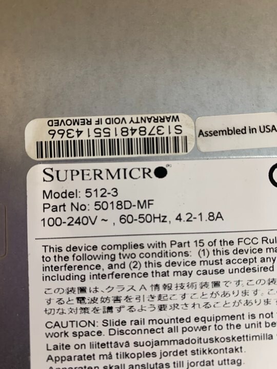 Supermicro 512-3 5018D-MF X10SLL-F E3-1280v3 CPU, 8GB Mem, 120GB SSD, – S2604