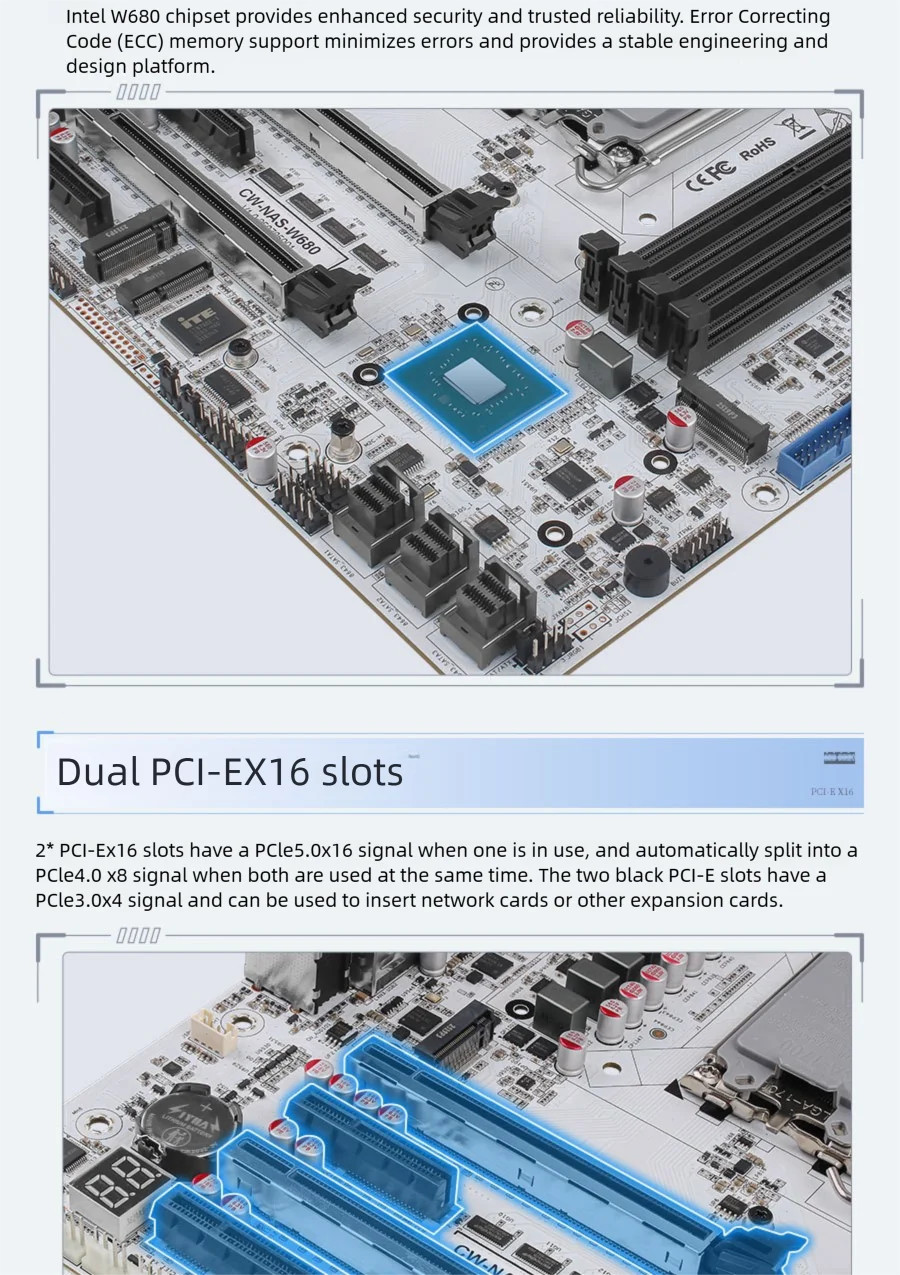 W680 NAS motherboard supports 12-bay server-grade SATA four D5 slots ECC 10G