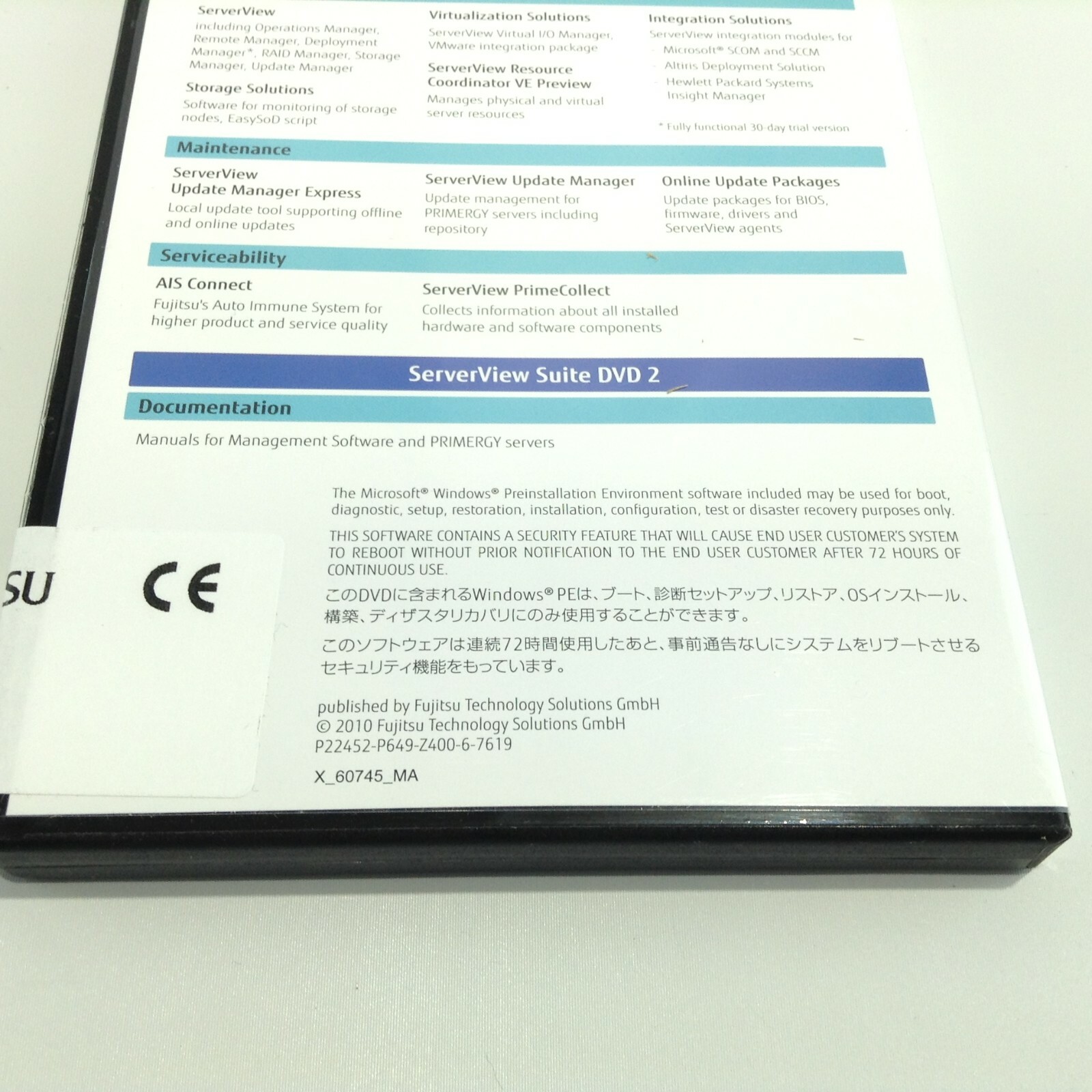 FUJITSU S26361 Accessory Kit For Fujitsu Primergy RX200 S7 Server +SOFTWARE DISC