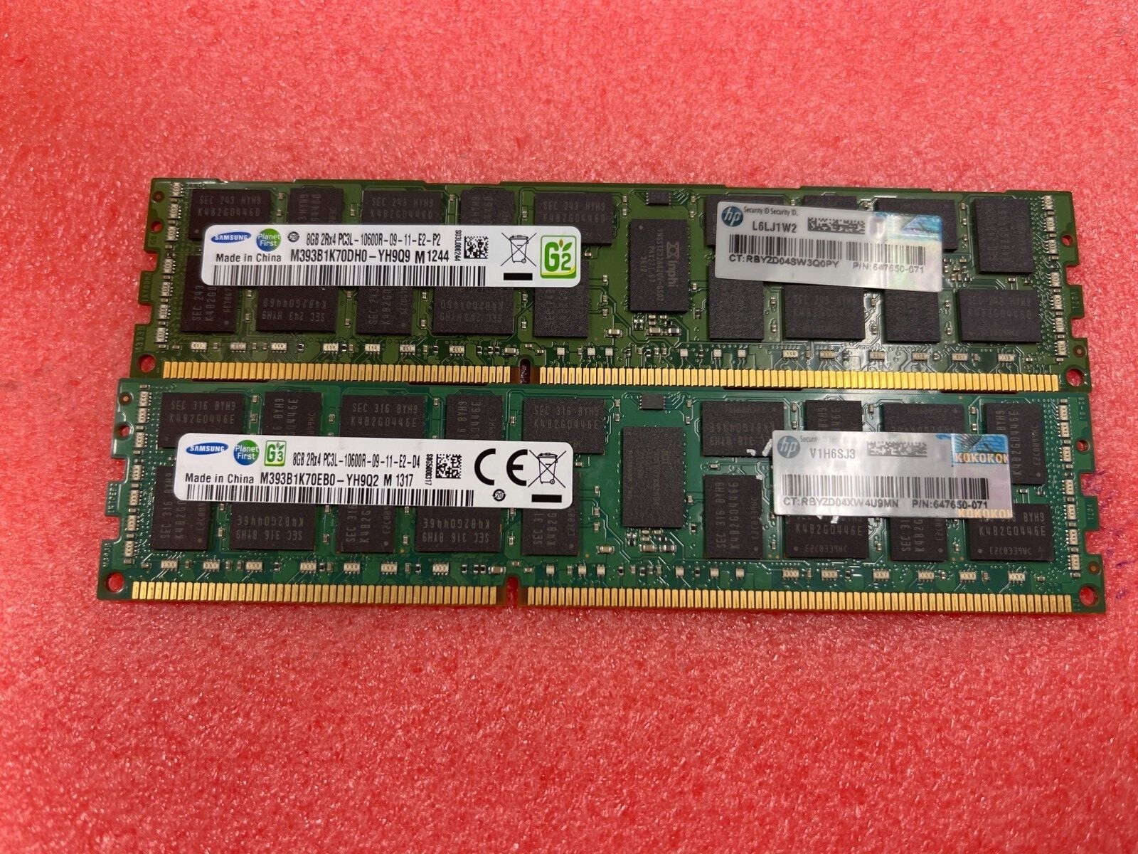 HP Samsung 2 x 8GB SERVER RDIMM PC3-10600R DDR3-1333 ECC M393B1K70EB0 647650-071
