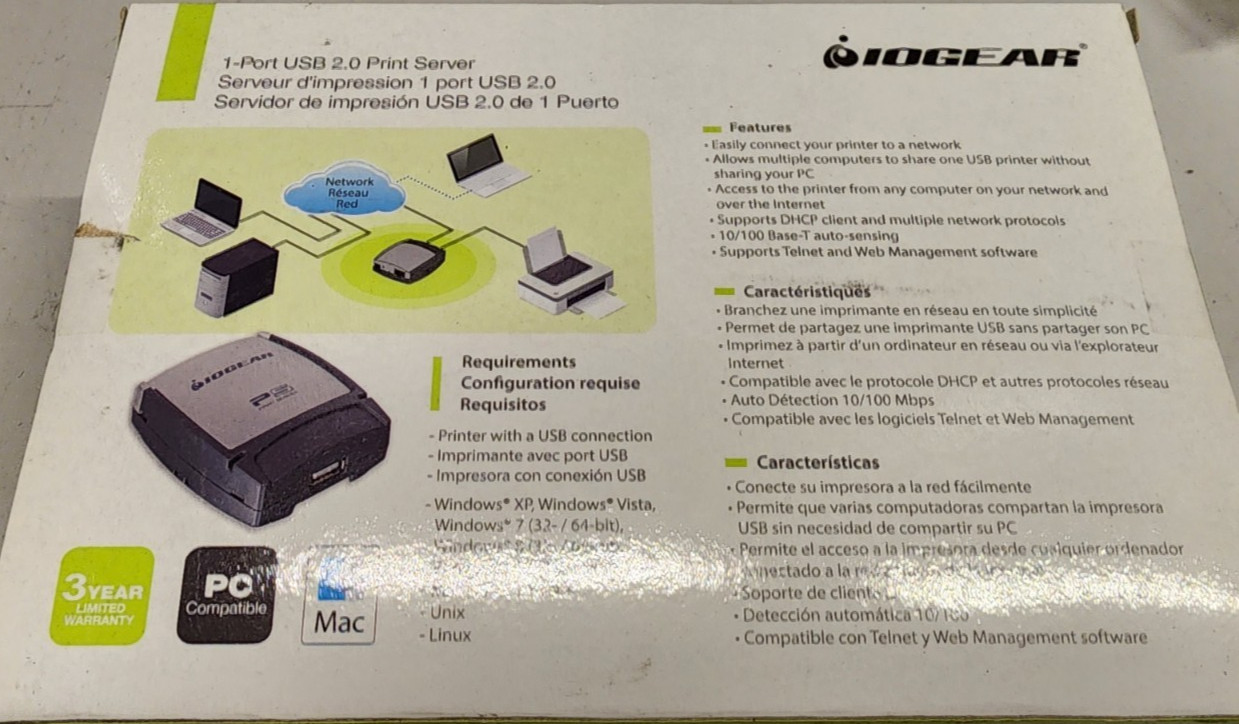 IOGear GPSU21 USB 2.0 Print Server 10/100BTX 1-Port GPSU21 New