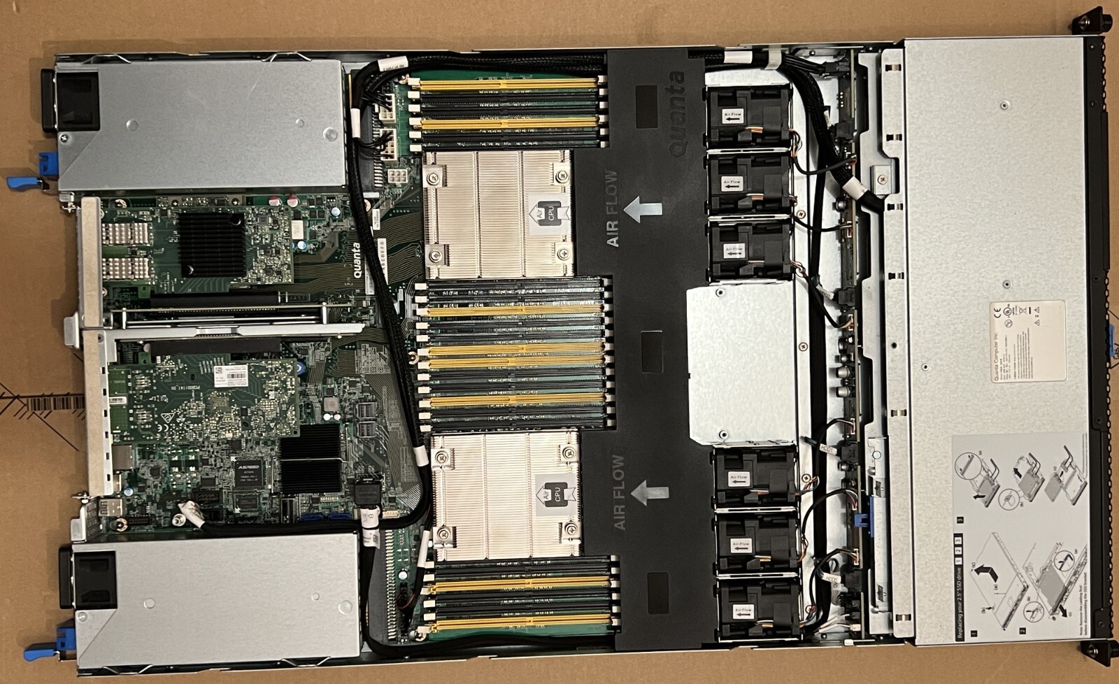 Quanta server D51B-1U chassis with 2*E5-2695V4 CPU and 2*1100W DC PSU.