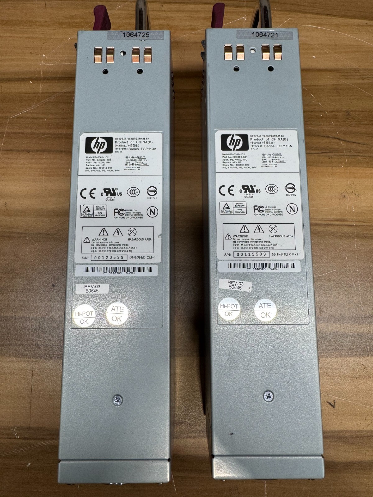2 x HP 339596-501 PS-3381-1C2 400W Redundant Power Supply Series ESP113A
