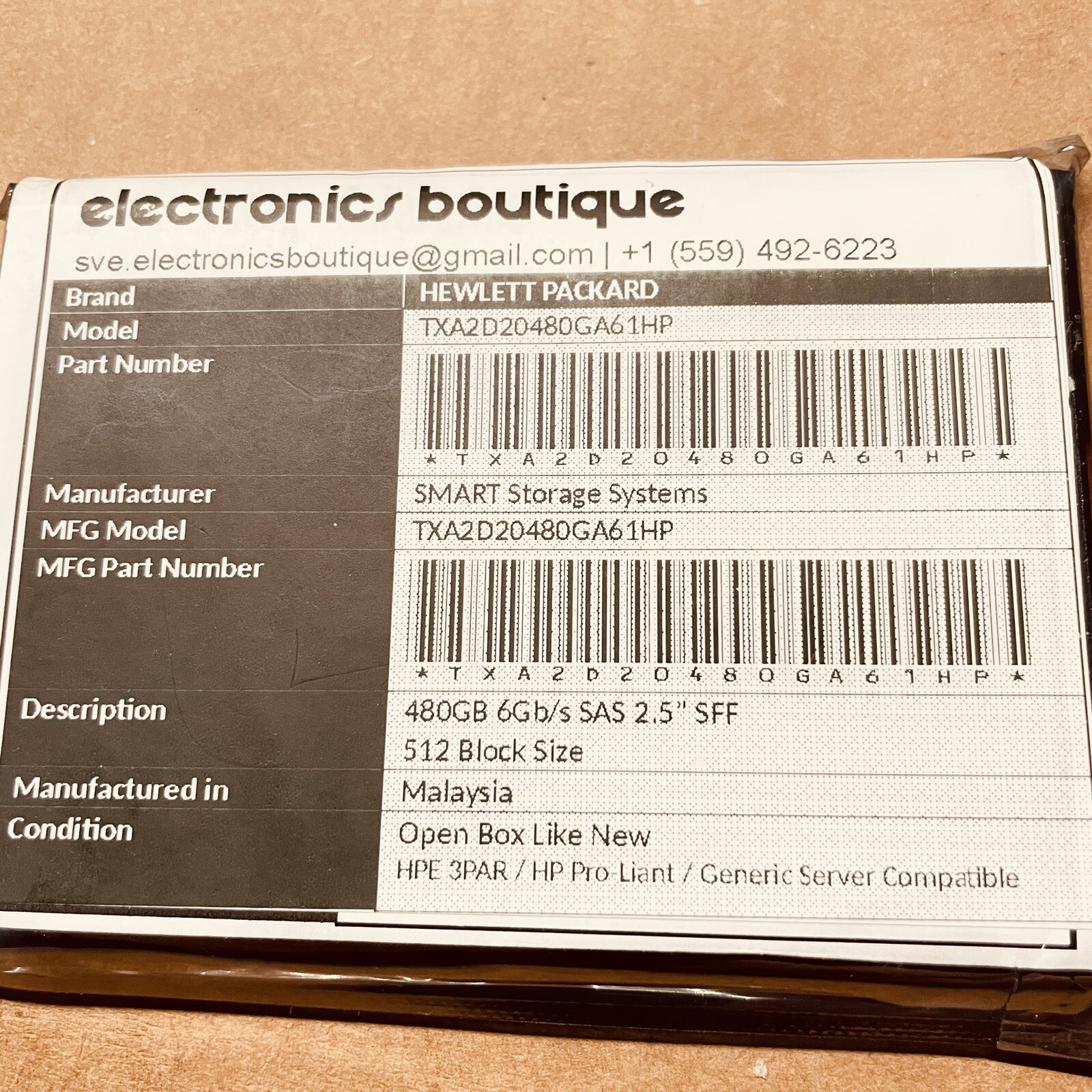 HP HPE 3PAR Smart Storage Systems TXA2D20480GA61HP 480GB SAS 6Gb/s 2.5″ SFF 512