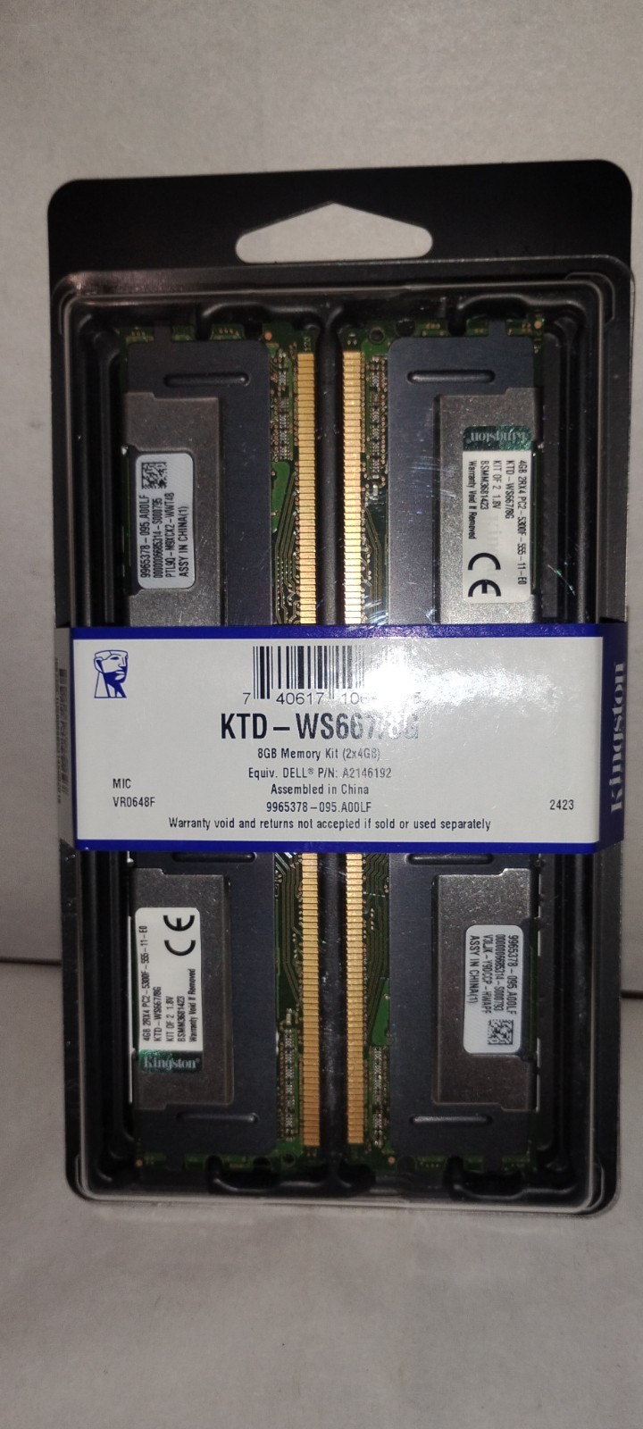 BRAND NEW KINGSTON KTD-WS667/8G 8GB 2X4GB ECC SERVER MEMORY