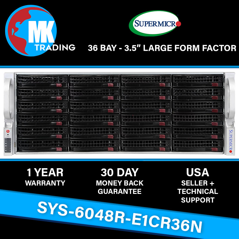 Supermicro SYS-6048R-E1CR36N 36B LFF 4U Server -V2- Choose CPUs/RAM – Wholesale