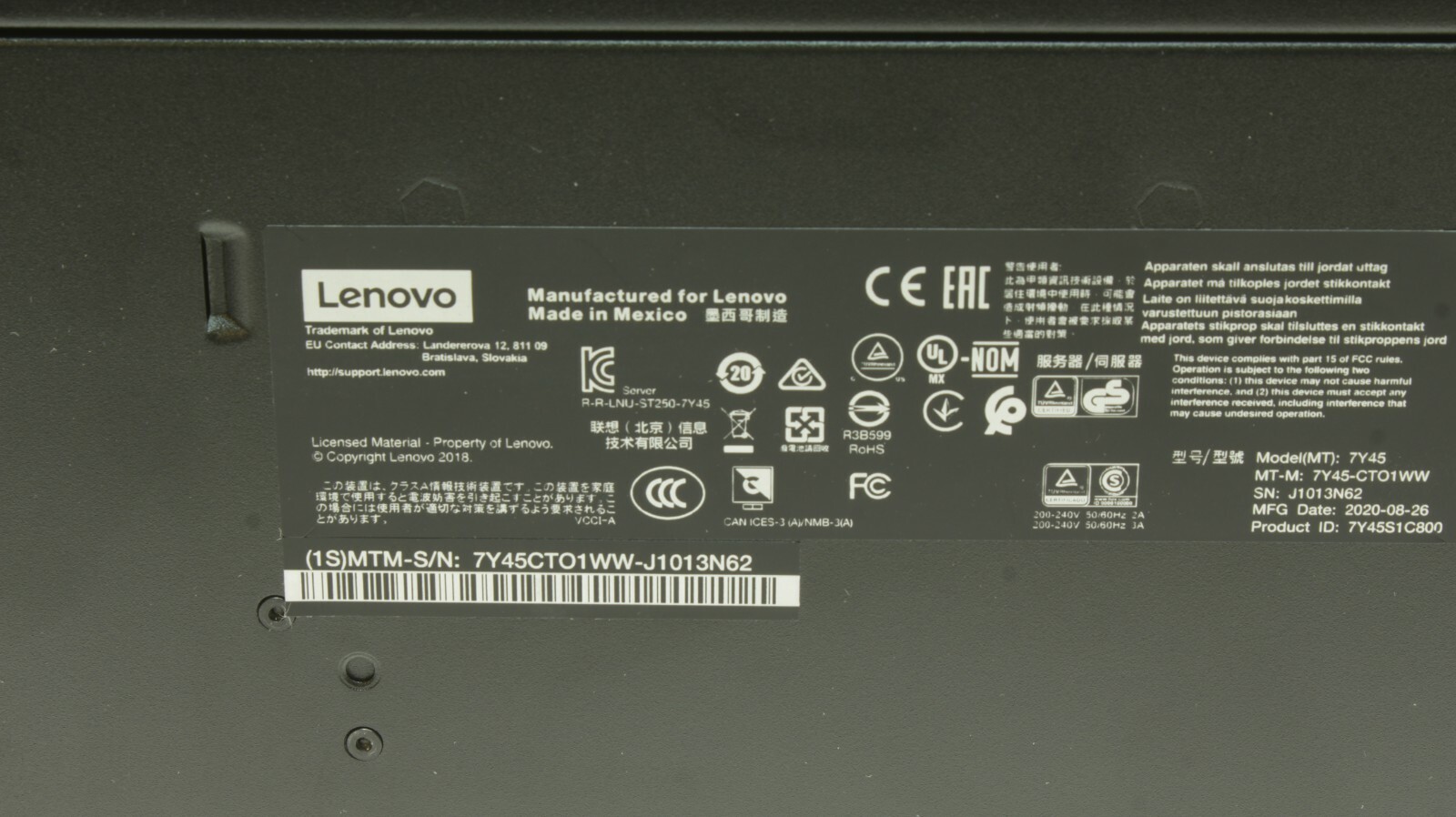 Lenovo ThinkSystem ST250 Xeon E-2144G 3.6GHz Ram 32GB HDD 4x2TB 7Y45S1C800