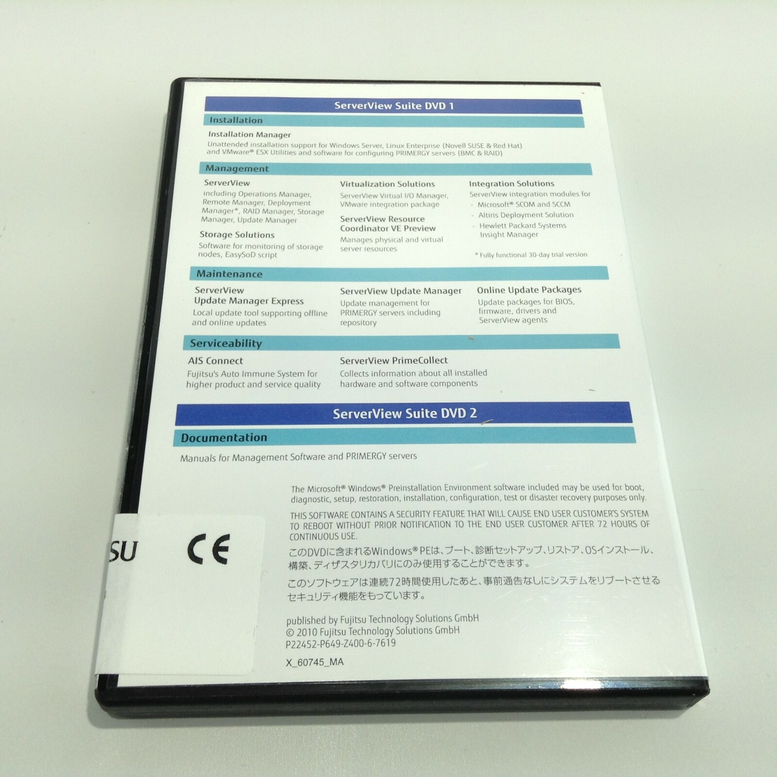 FUJITSU S26361 Accessory Kit For Fujitsu Primergy RX200 S7 Server +SOFTWARE DISC