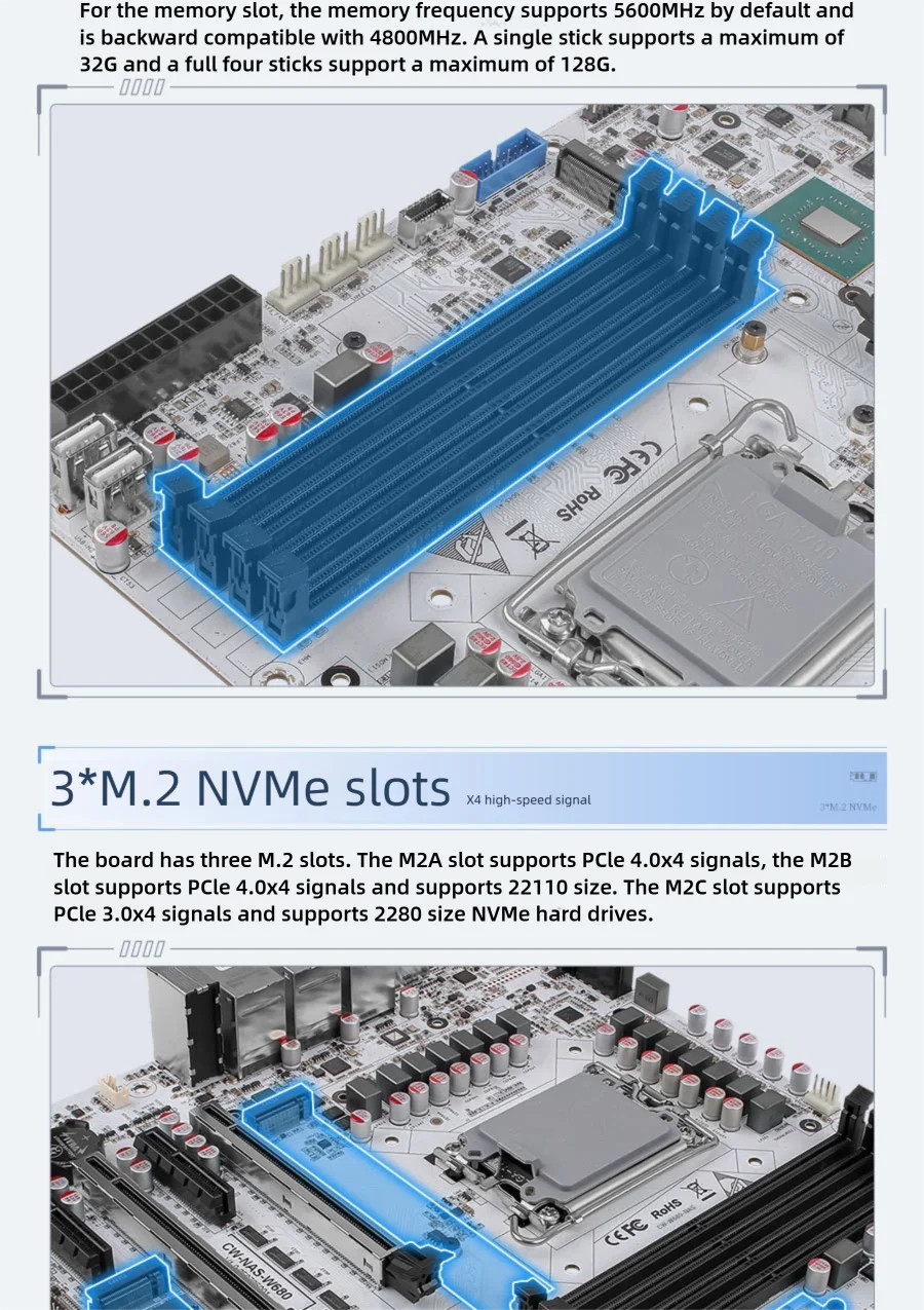 W680 NAS motherboard supports 12-bay server-grade SATA four D5 slots ECC 10G
