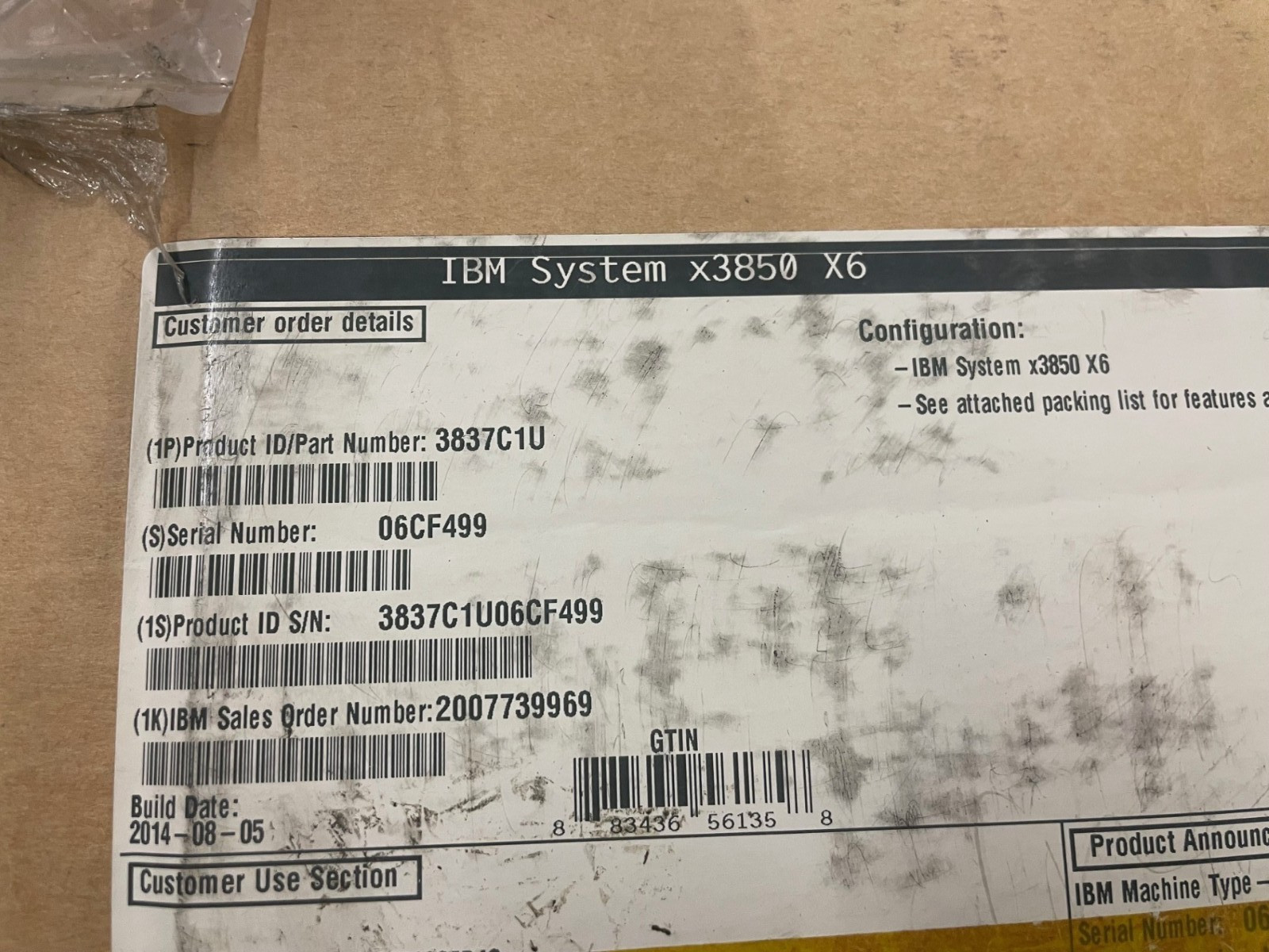 IBM 3837-C1U / 3837-AC1 x3850 X6 Server 2 x Xeon E7-4860V2 32GB DDR3 RAM