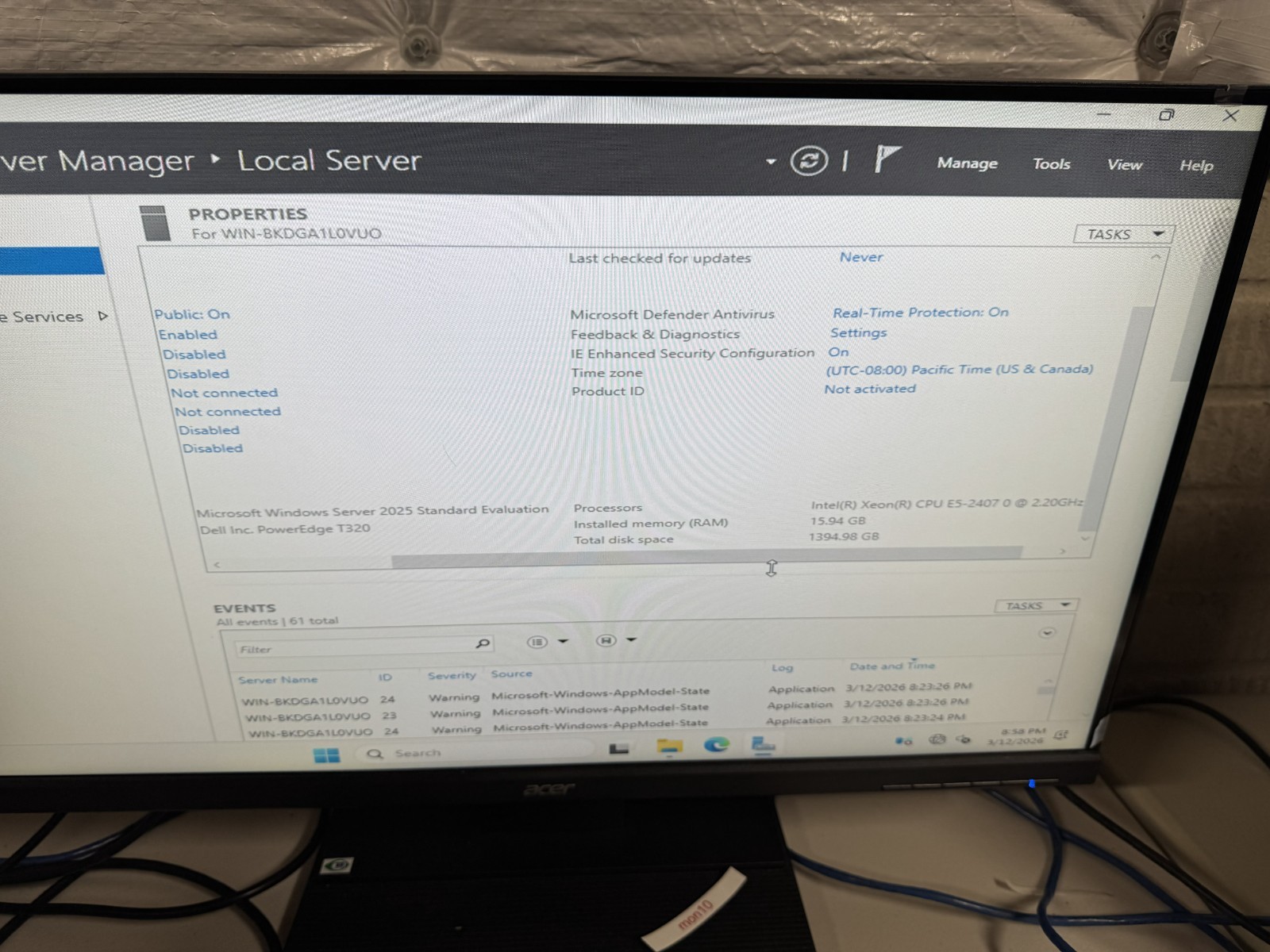 Power Edge T320 CPU- E52407 @ 2.2ghz 24Gb 1TB Windows 2025 Evaluation