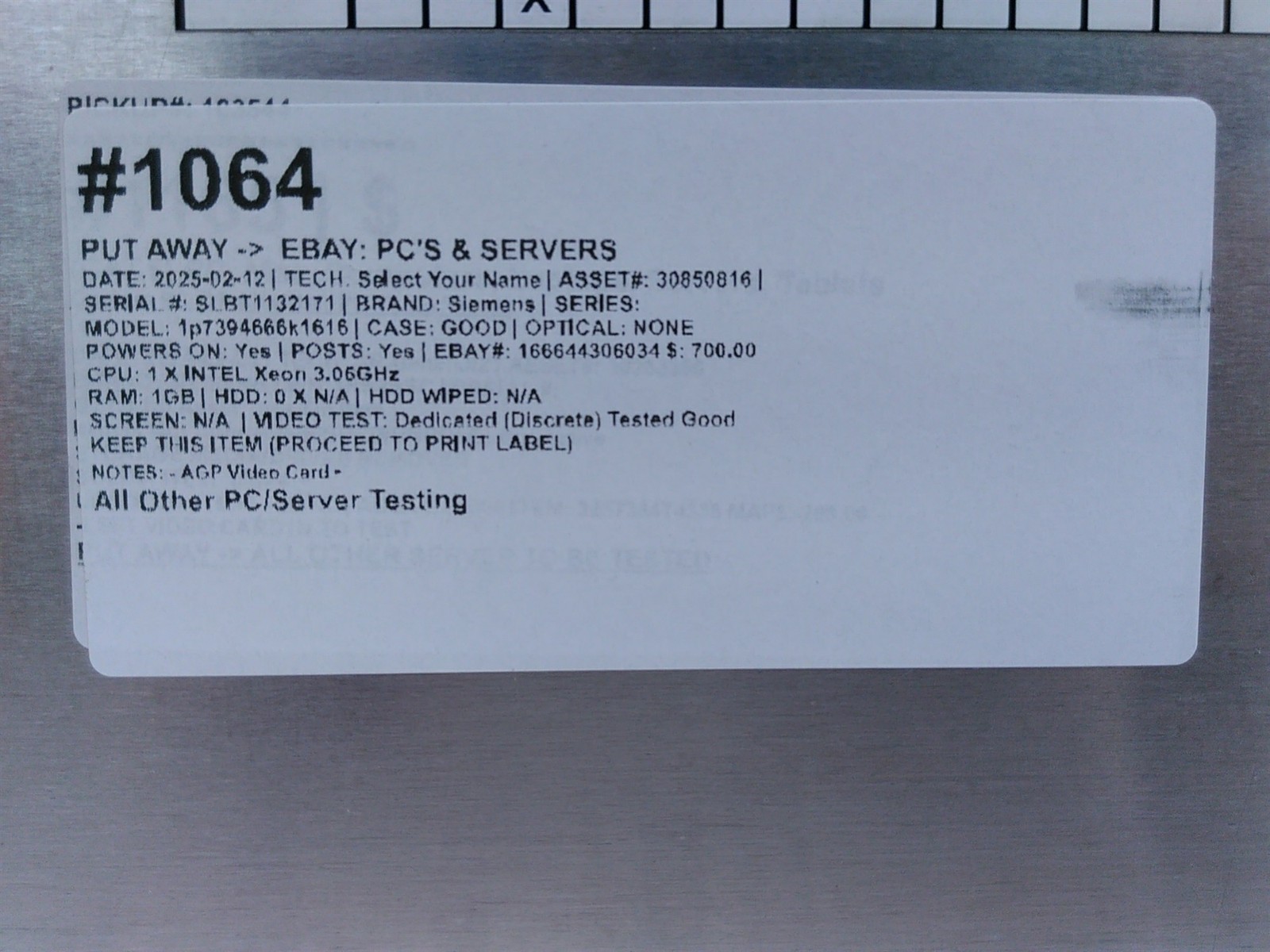 Siemens 1P7394666k1616 Workstation Intel Xeon 3.06GHz 1GB 0HD