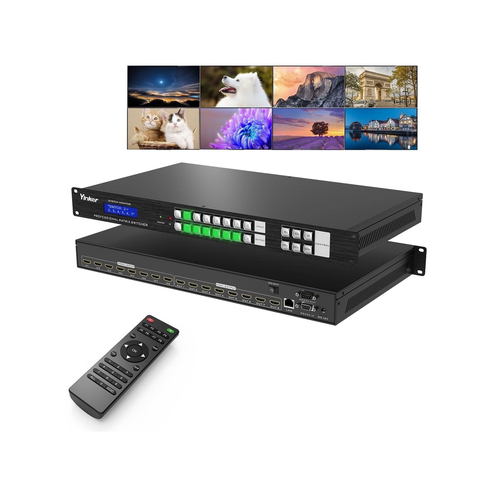 8×8 HDMI Matrix 4K, 8 in 8 Out HDMI Matrix Switcher & Splitter Rackmountable,…