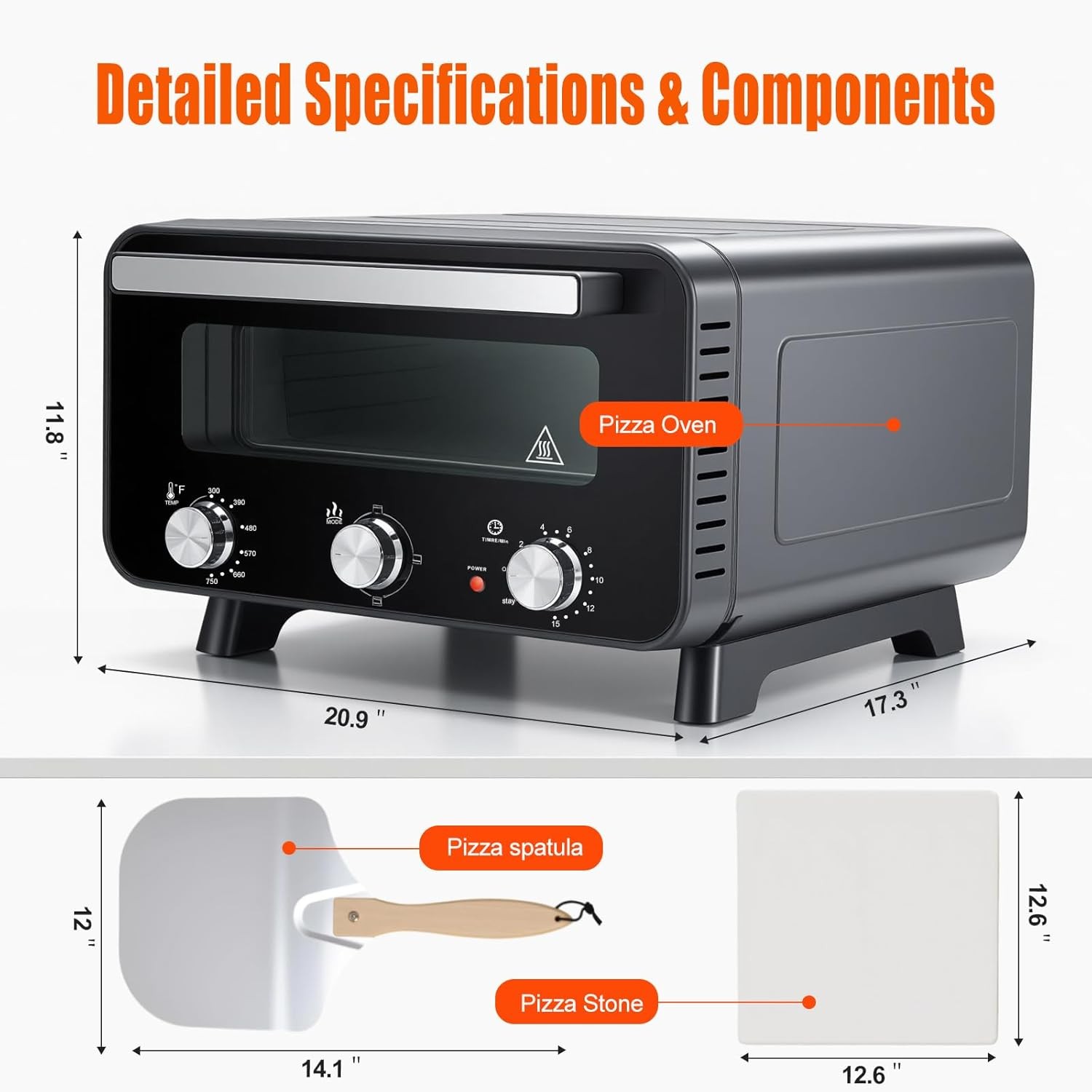 Pizza Oven Indoor 1600W Electric Pizza Oven 4 Modes Bottom Pizza Maker 12 Inches