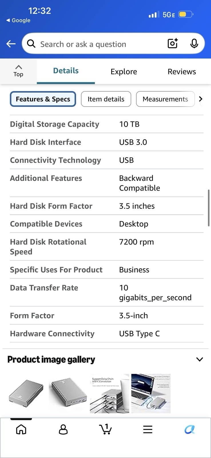 GX100 10Tb USB 3.2 Gen 2 10Gbps External Hard Drive with USB Hub for Windows