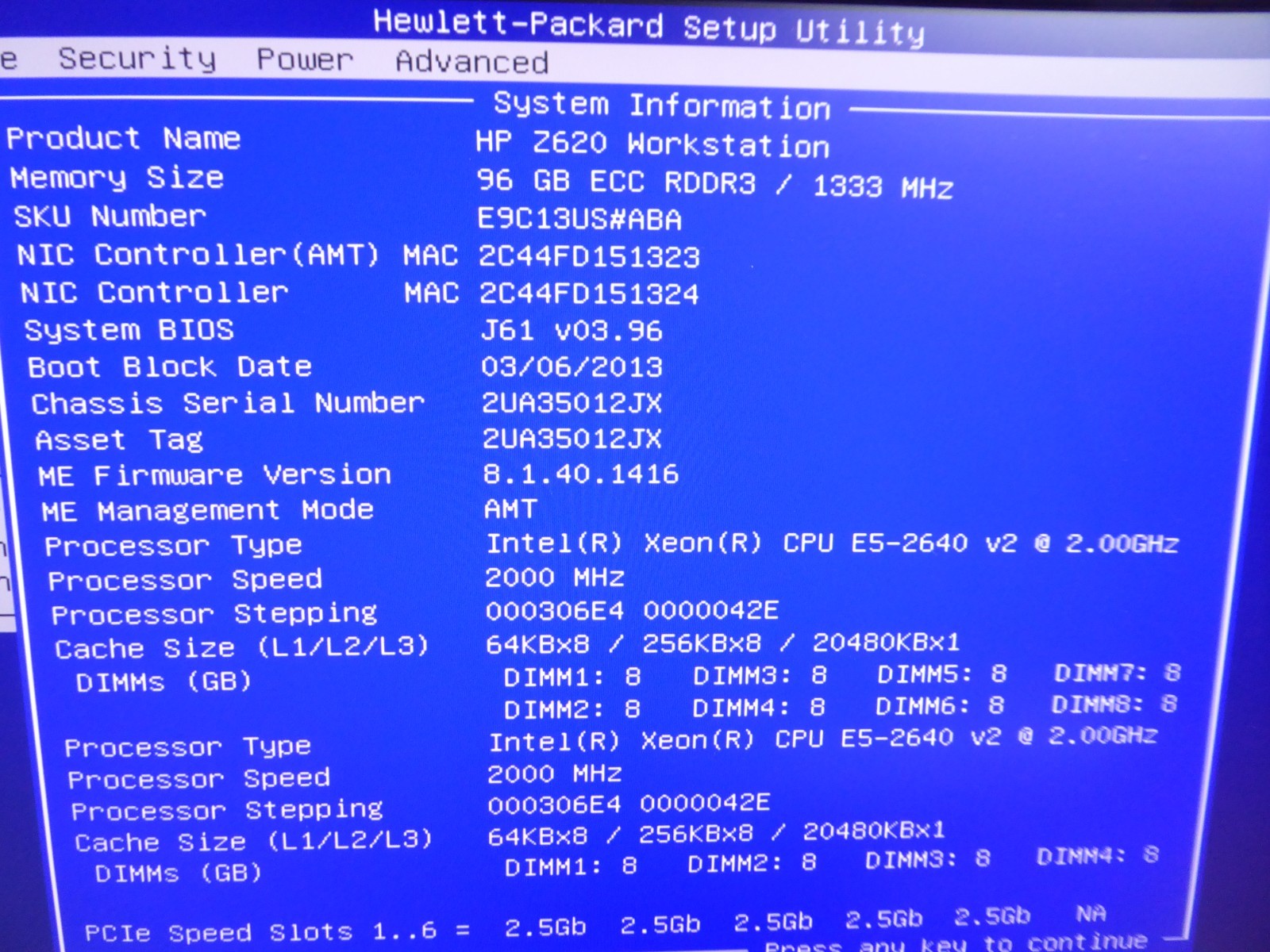 HP Z620 WORKSTATION SERVER DUAL XEON E5-2640 v2 2.0GHz 96GB K5000 4GB FREE SHIP
