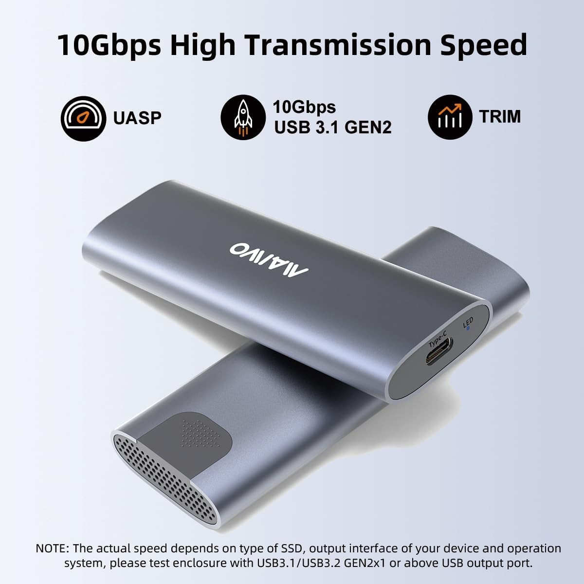 MAIWO M.2 NVMe SSD Enclosure, USB 3.1 GEN2 10Gbps Tool Free USB C to M.2 NVMe SS