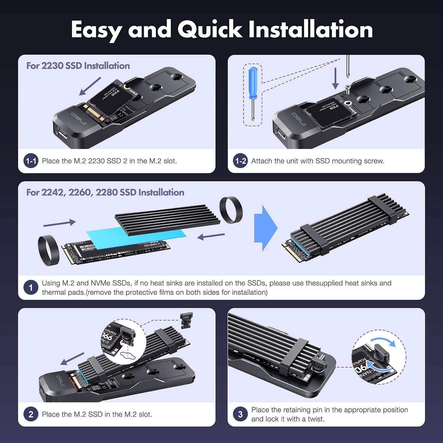ineo M.2 NVMe & SATA to USB C 20Gbps Docking Station for M Key, B+M Key Suppo…