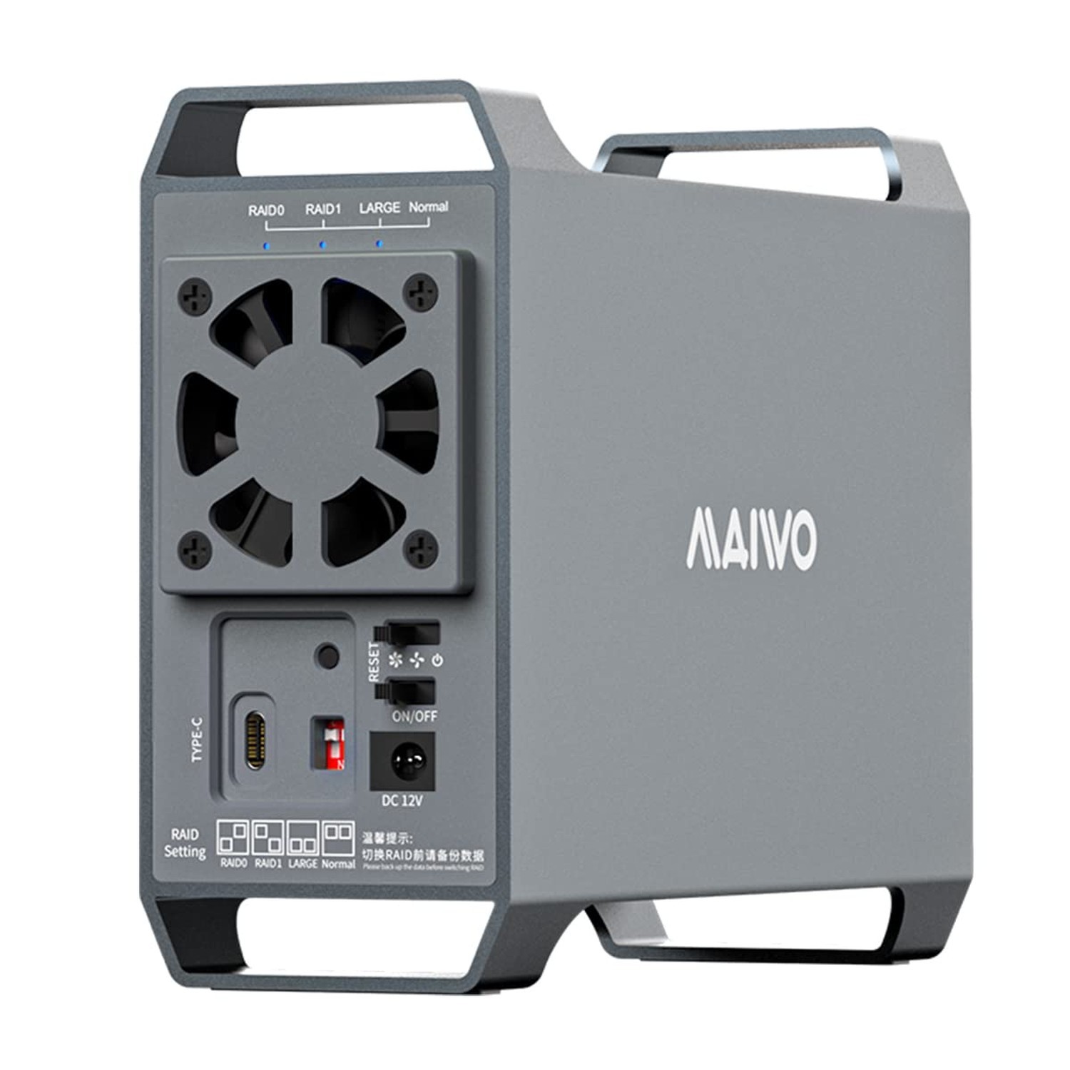 MAIWO Dual Bay RAID Enclosure for 2.5“/3.5″ SATA Drive with Cooling Fan, U