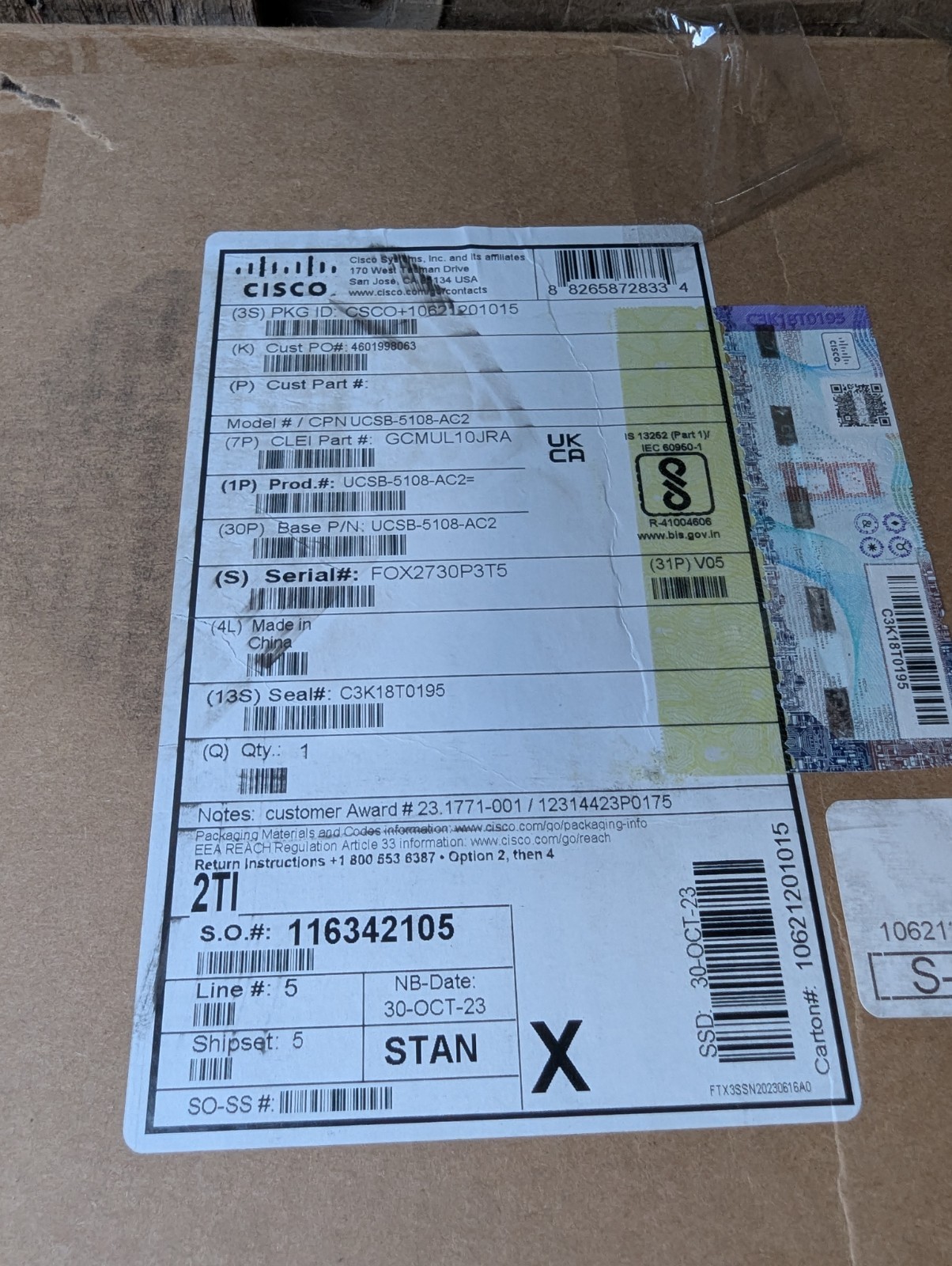 2023 New Cisco UCS 5108 AC2 v05 Blade Server Chassis 8-Bays UCS-SP-5108-AC